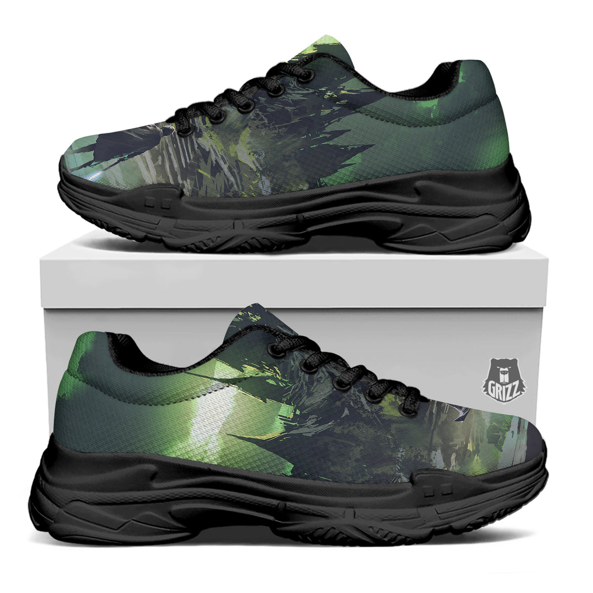 Fantasy Knight And Castle Black Chunky Shoes-grizzshop