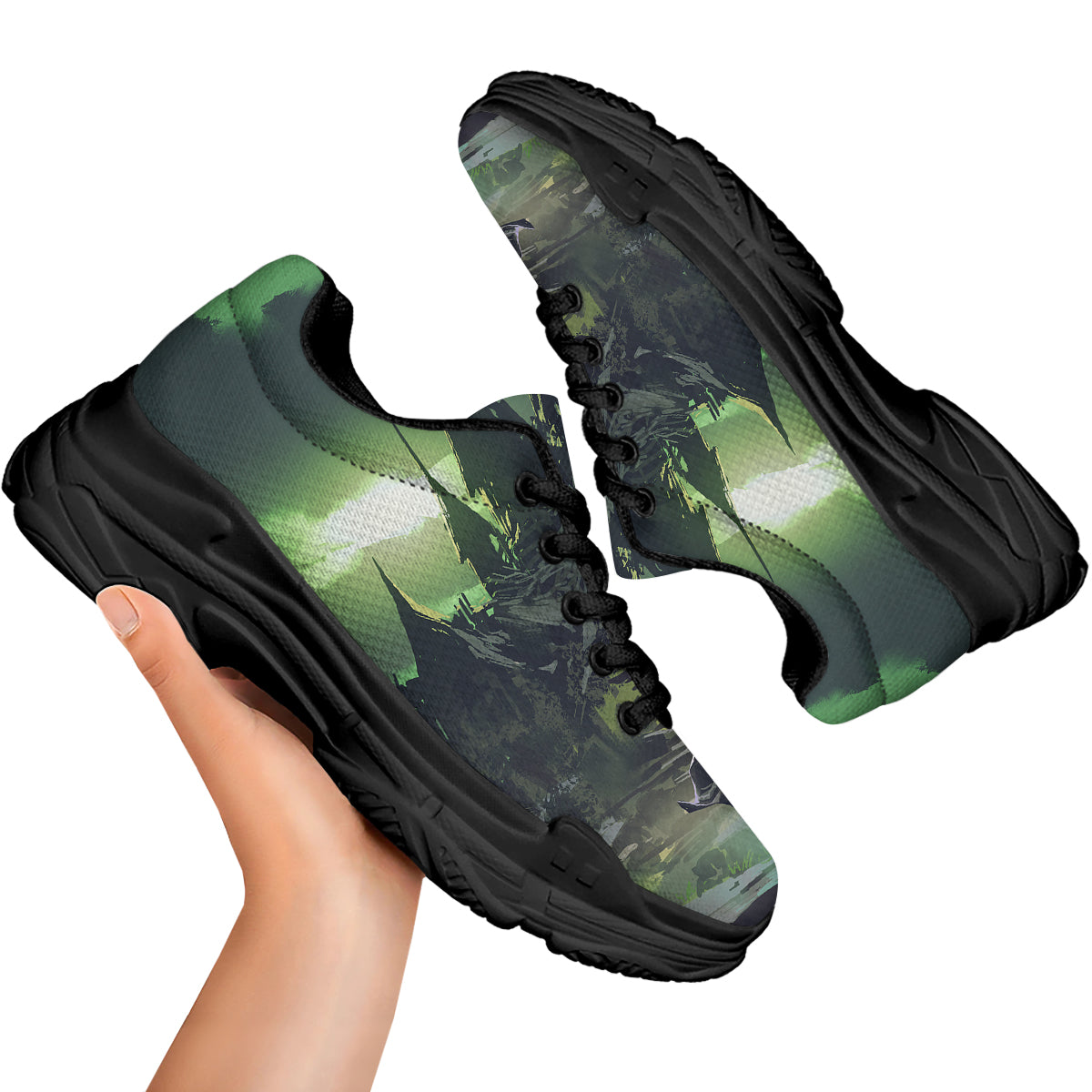 Fantasy Knight And Castle Black Chunky Shoes-grizzshop