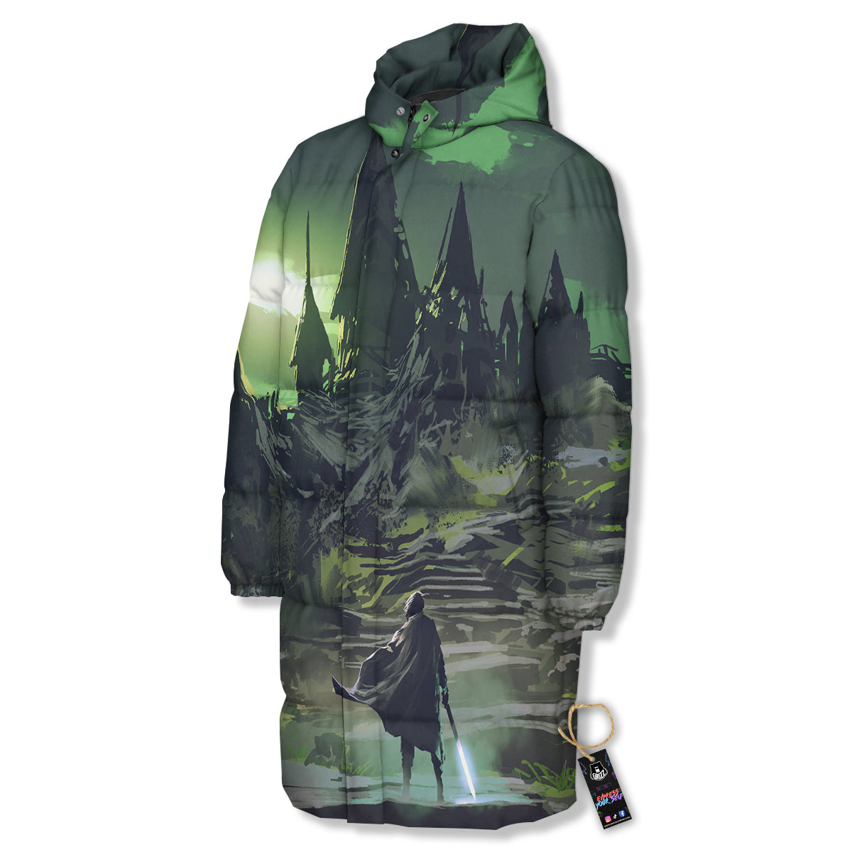 Fantasy Knight And Castle Long Down Jacket-grizzshop