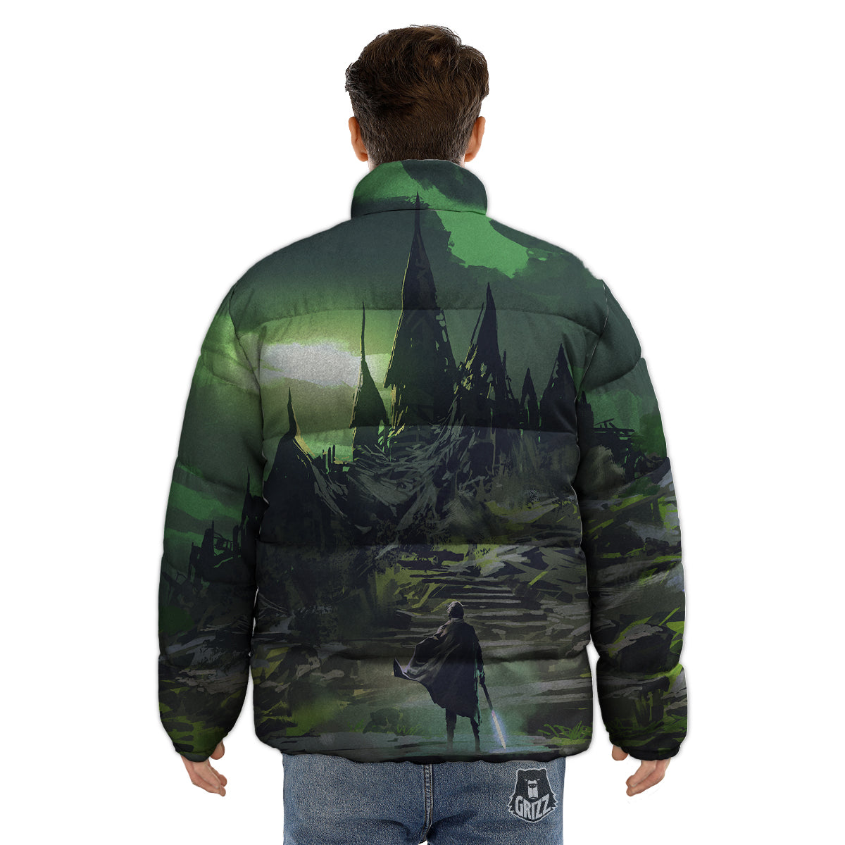 Fantasy Knight And Castle Puffer Jacket-grizzshop