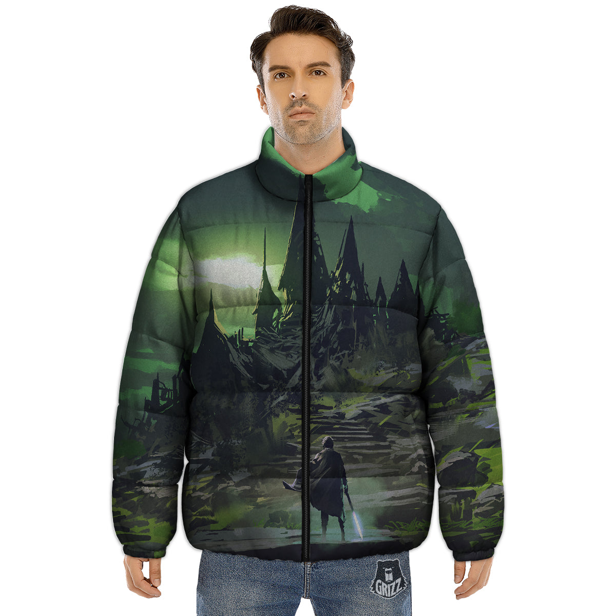 Fantasy Knight And Castle Puffer Jacket-grizzshop