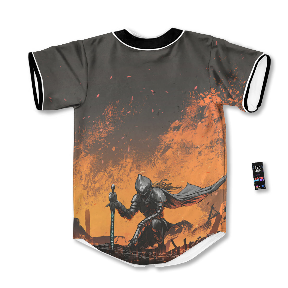 Fantasy Knight On Fire Print Baseball Jersey-grizzshop