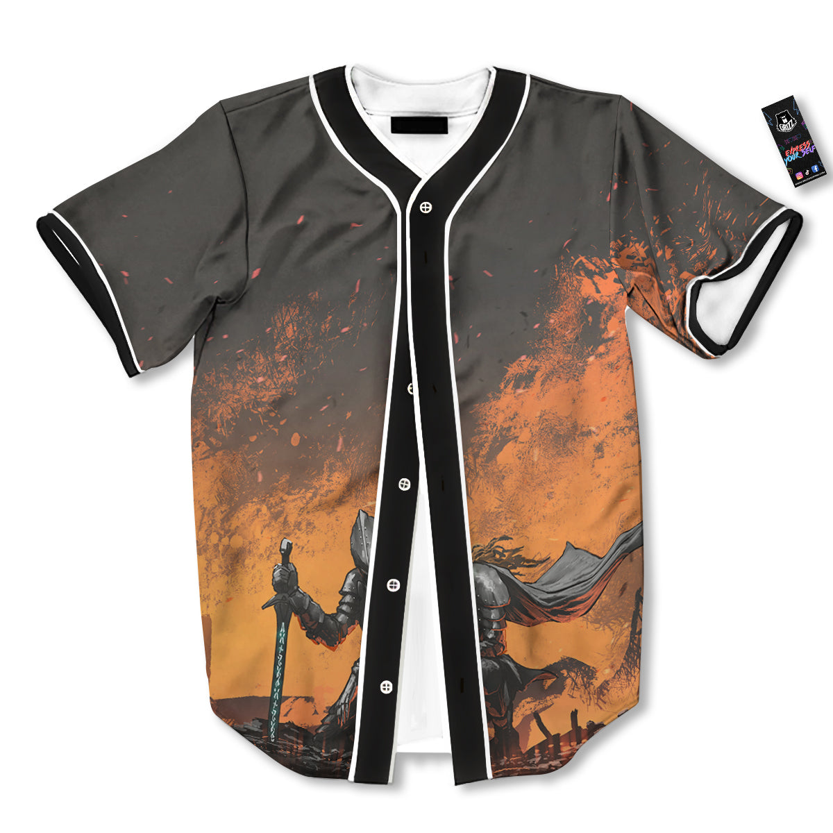 Fantasy Knight On Fire Print Baseball Jersey-grizzshop