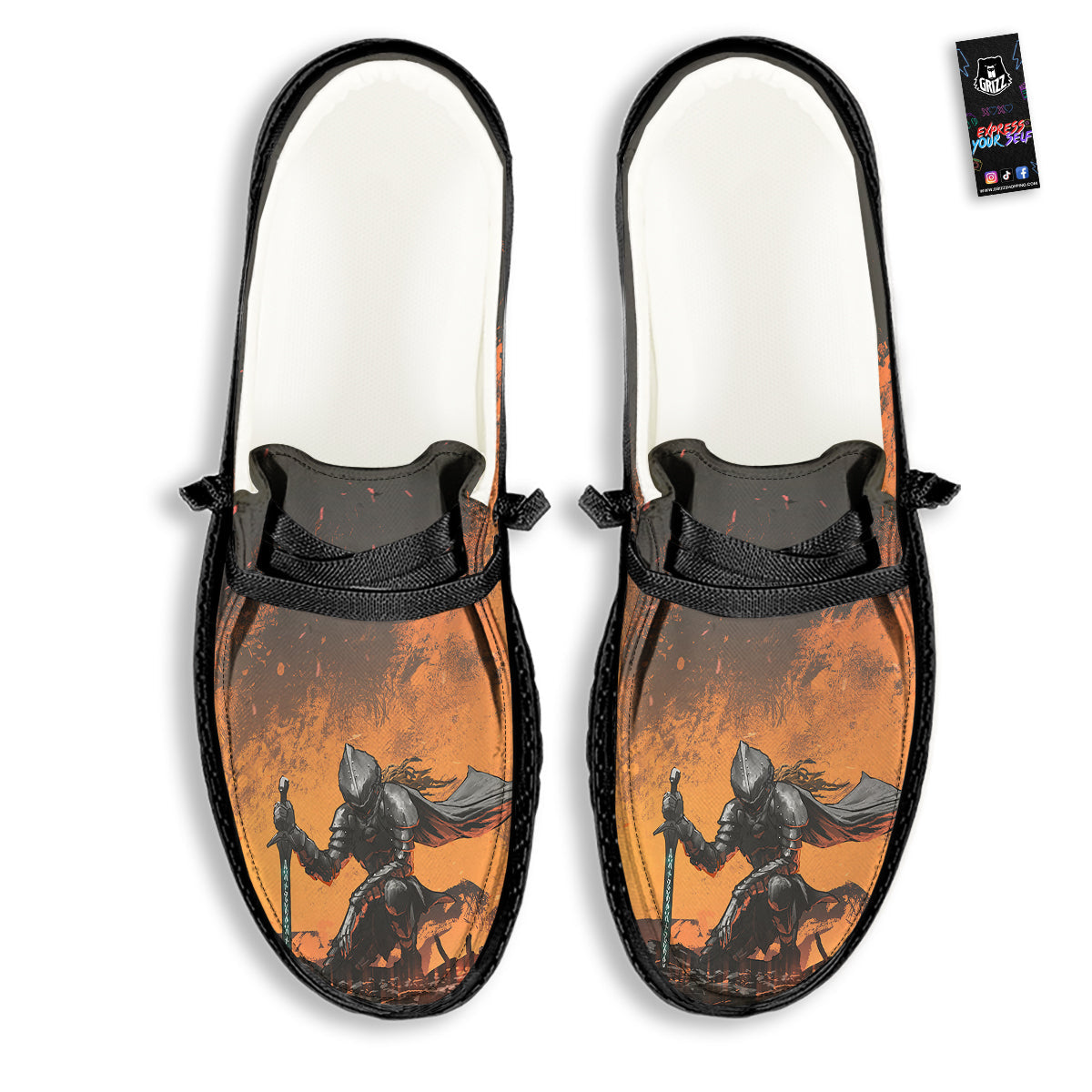 Fantasy Knight On Fire Print Black Loafers-grizzshop