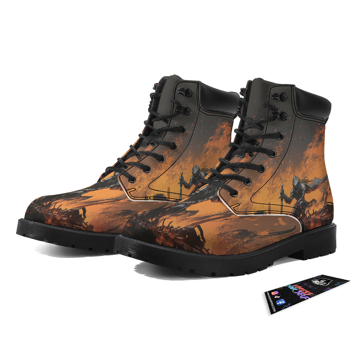 Fantasy Knight On Fire Print Boots-grizzshop