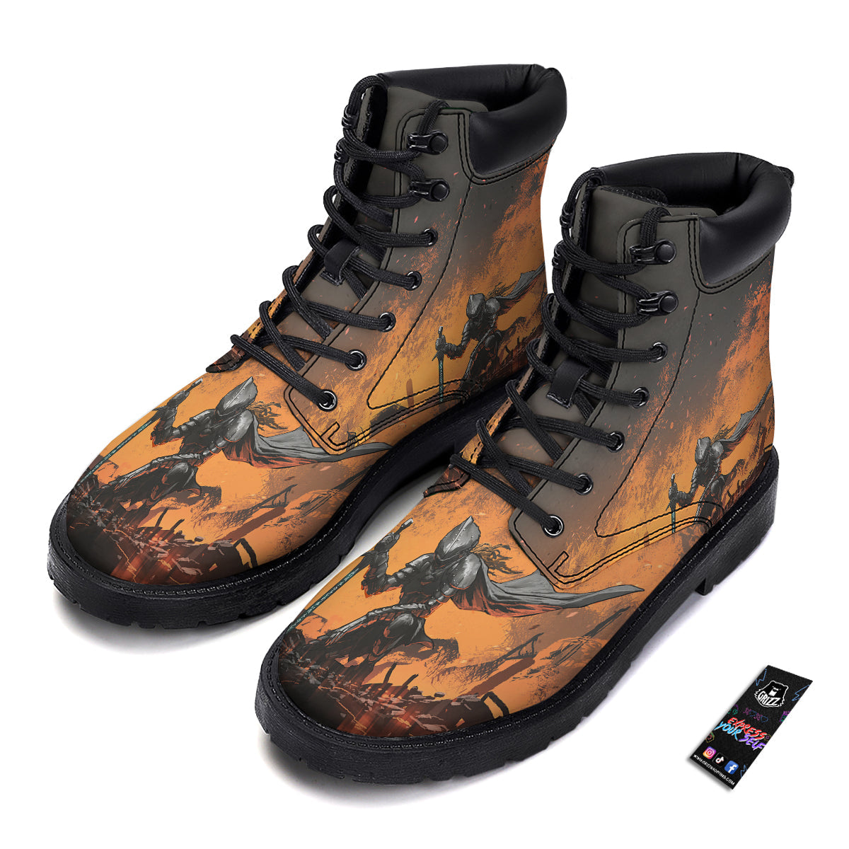 Fantasy Knight On Fire Print Boots-grizzshop