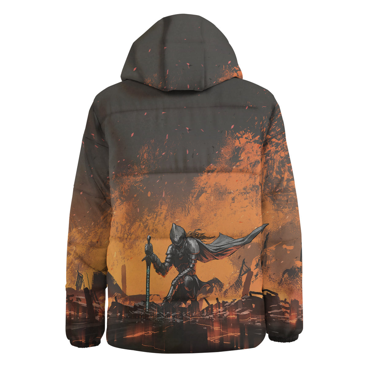 Fantasy Knight On Fire Print Down Jacket-grizzshop