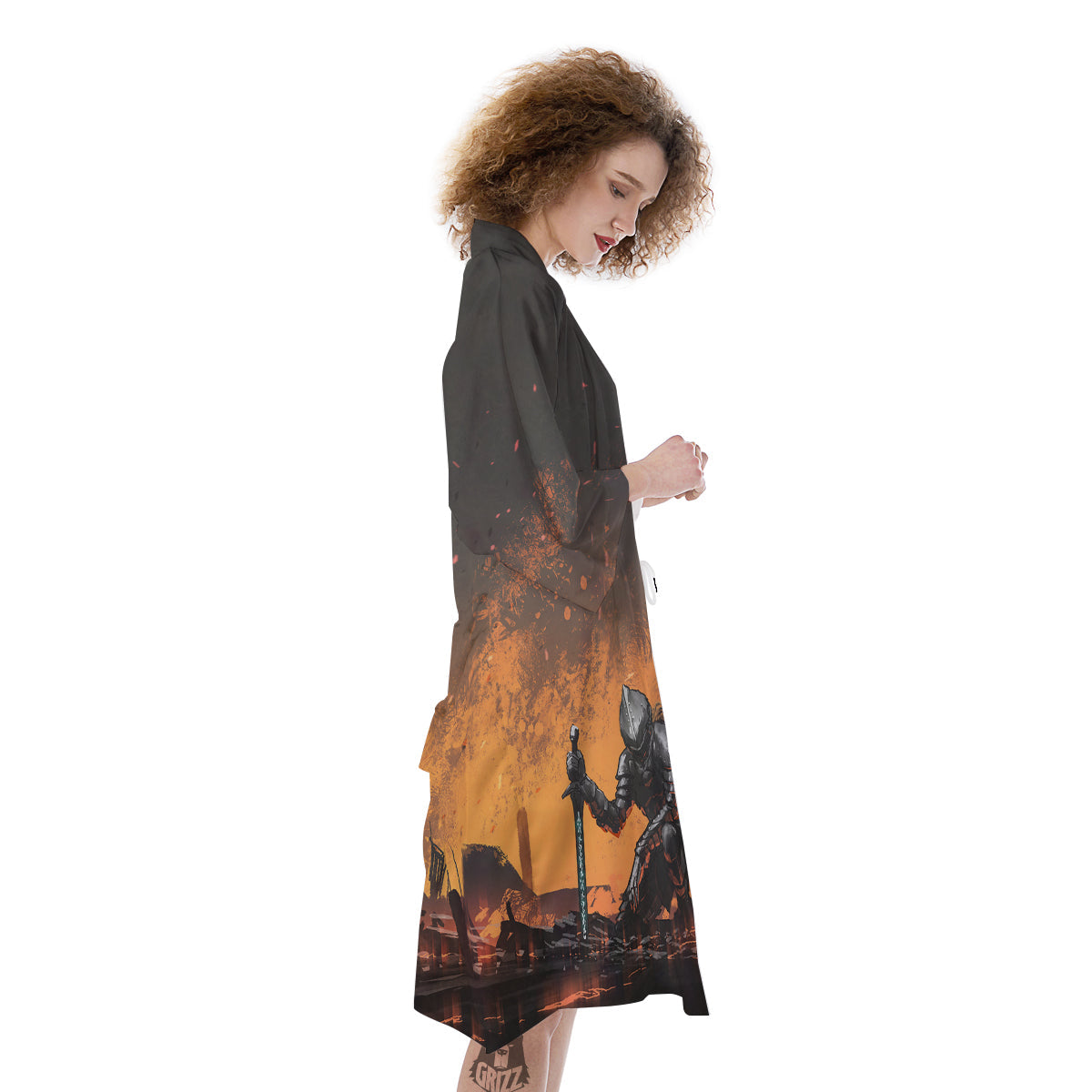 Fantasy Knight On Fire Print Kimono-grizzshop