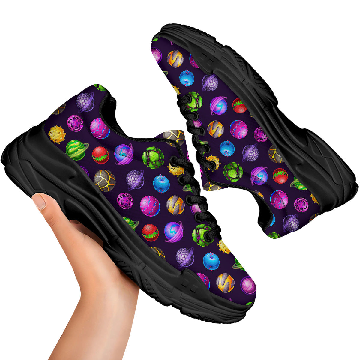 Fantasy Planets In Space Universe Print Pattern Black Chunky Shoes-grizzshop