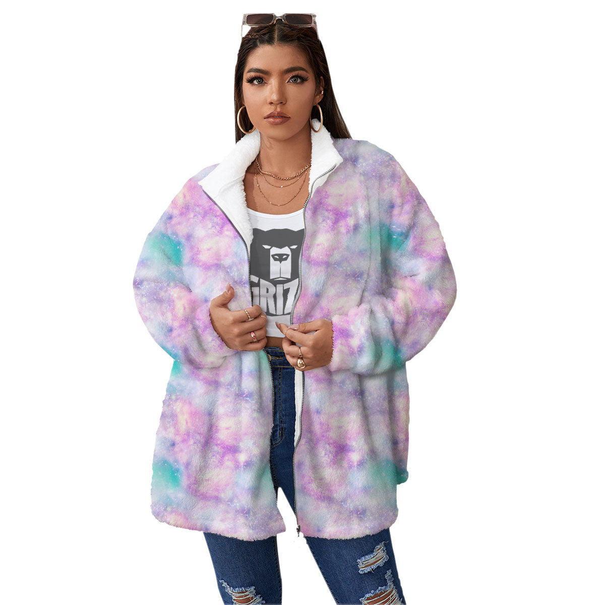 Fantasy Star Print Pattern Women's Sherpa Jacket-grizzshop