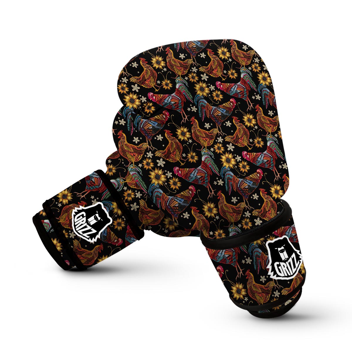 Farm Chicken Hen Flower Pattern Print Boxing Gloves-grizzshop