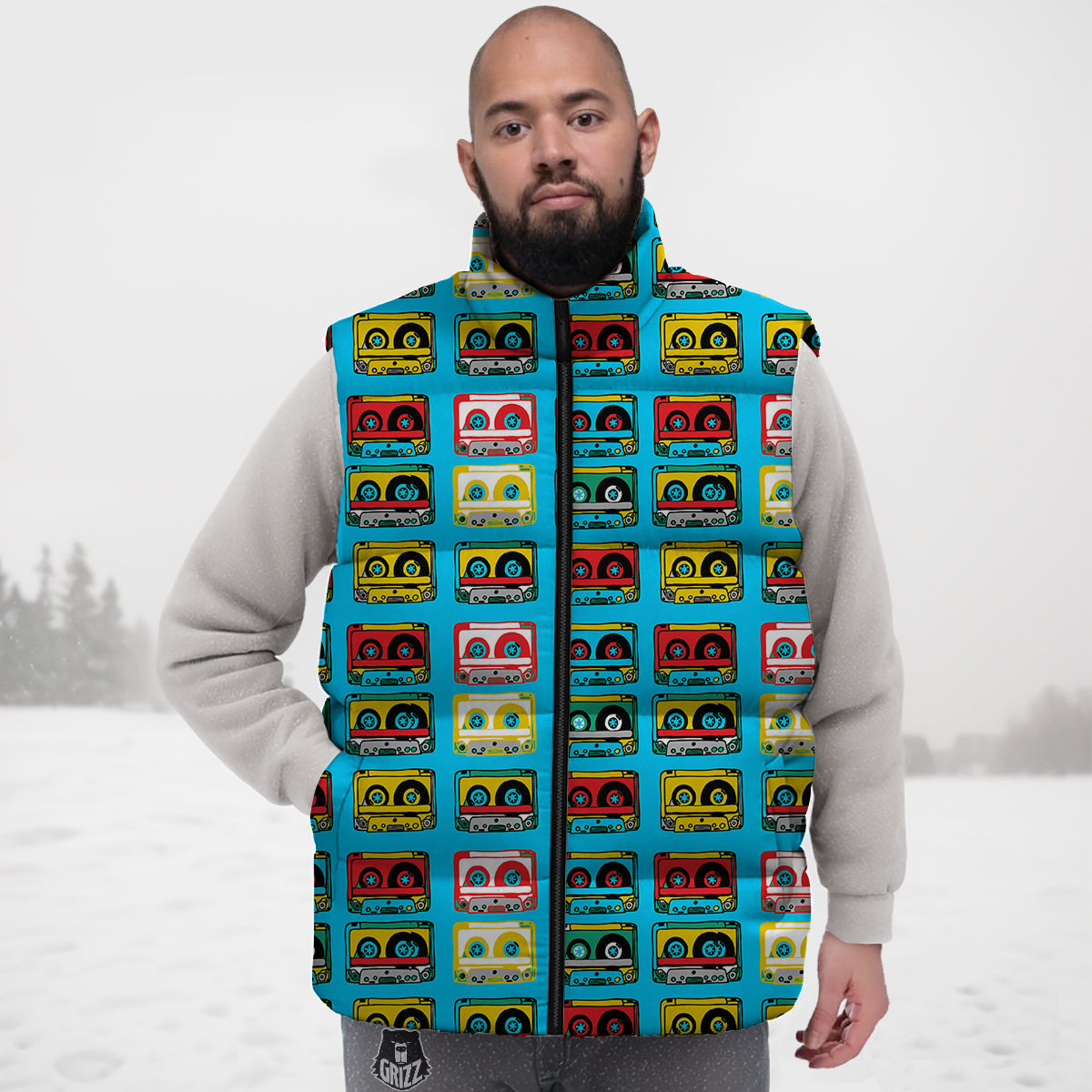 Farm Chicken Pattern Print Down Vest-grizzshop