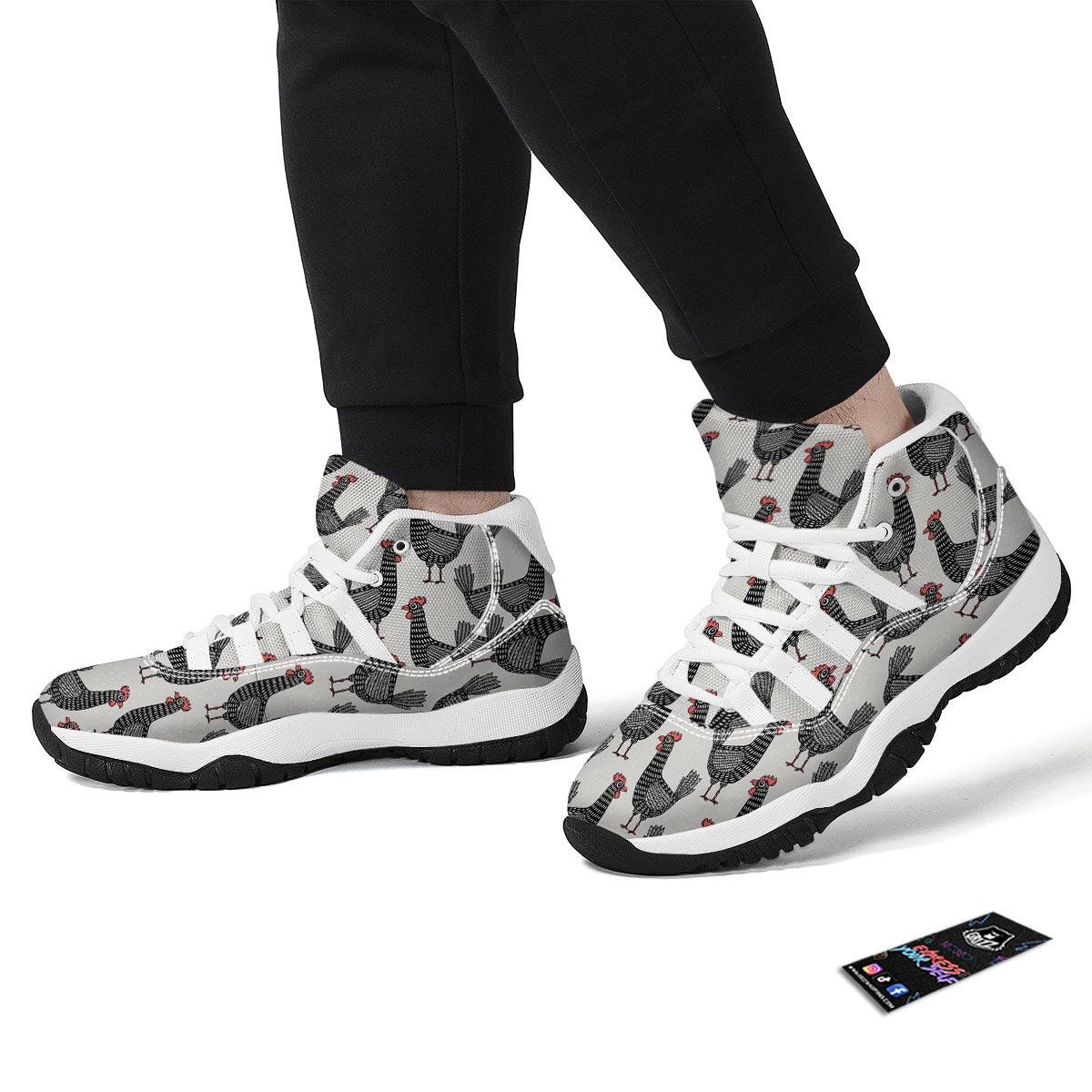 Farm Chicken Pattern Print White Bball Shoes-grizzshop