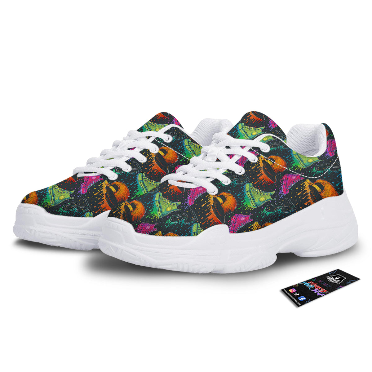 Fashion Colorful Print Pattern White Chunky Shoes-grizzshop