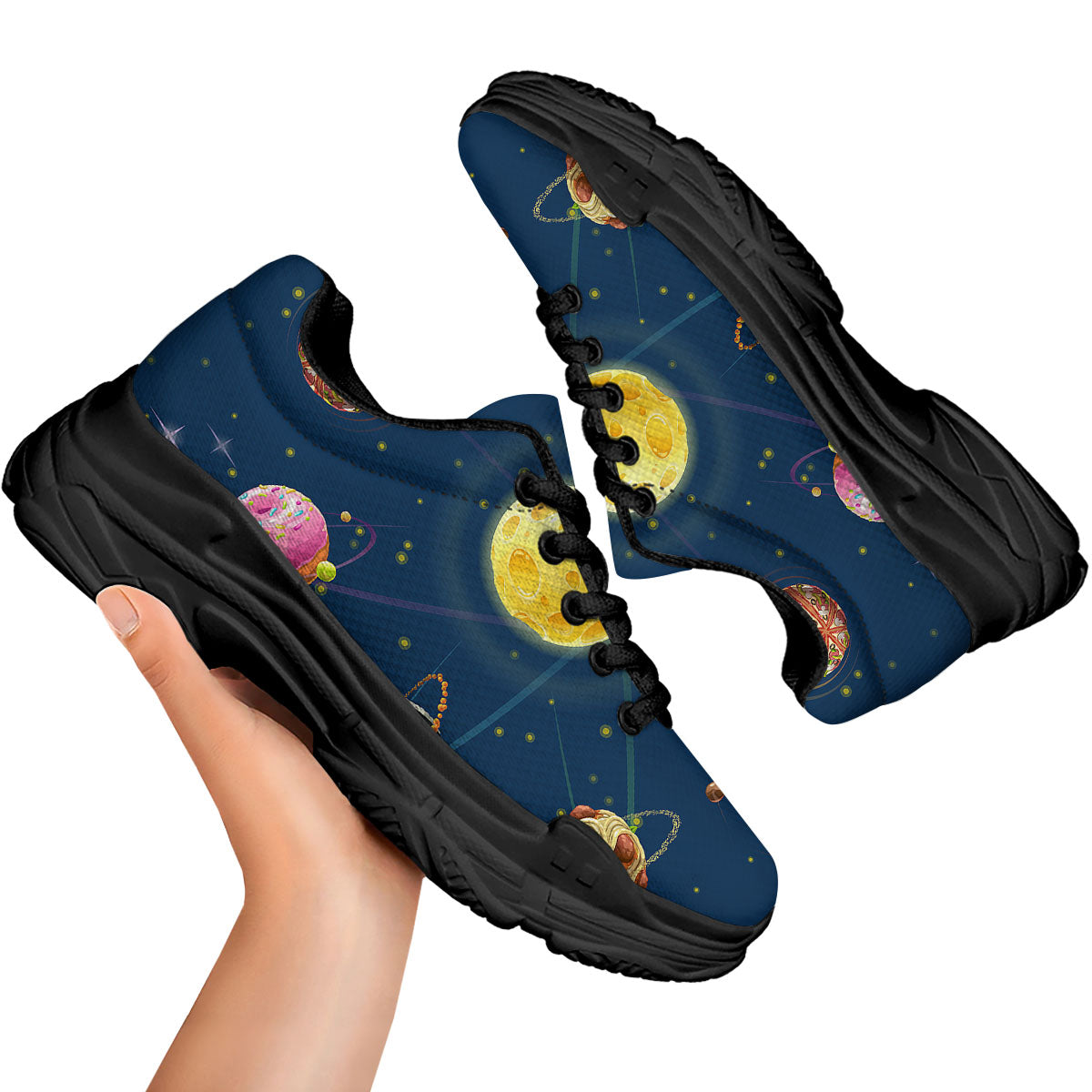 Fast Food Planets Set Print Black Chunky Shoes-grizzshop