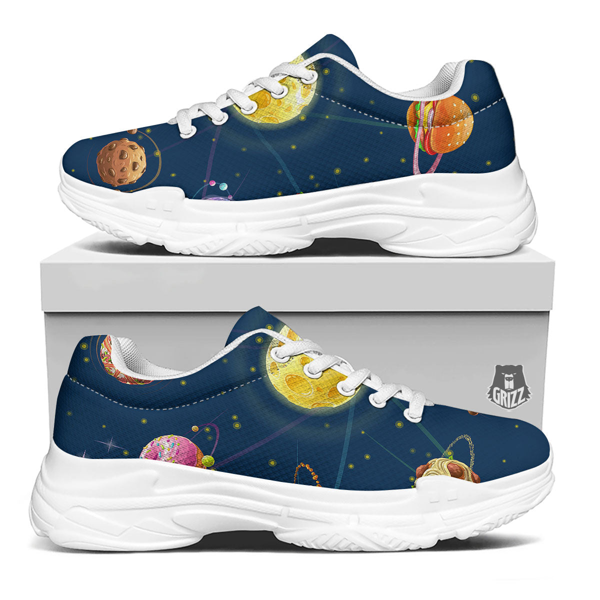 Fast Food Planets Set Print White Chunky Shoes-grizzshop