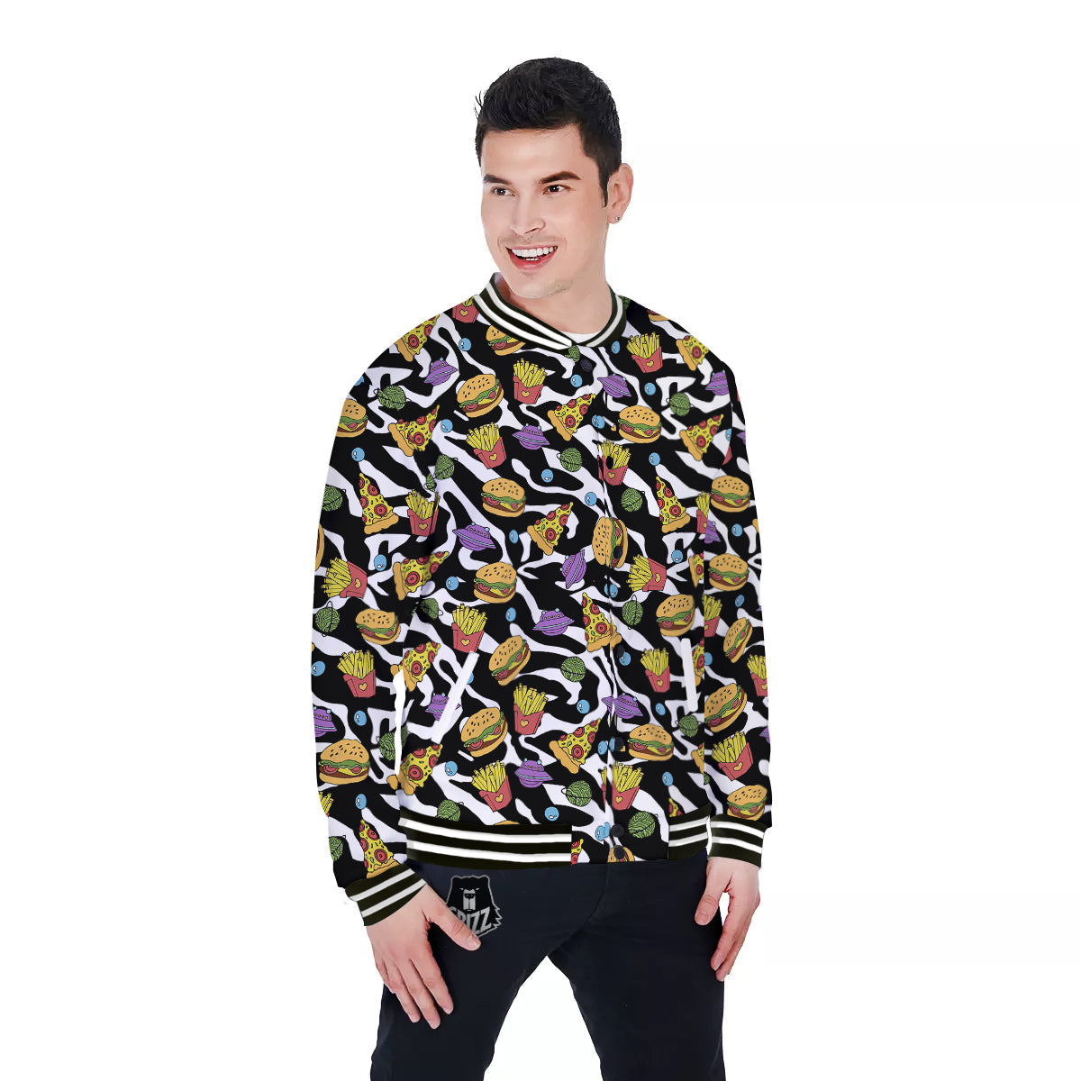 Fastfood Cute Zebra Print Pattern Baseball Jacket-grizzshop