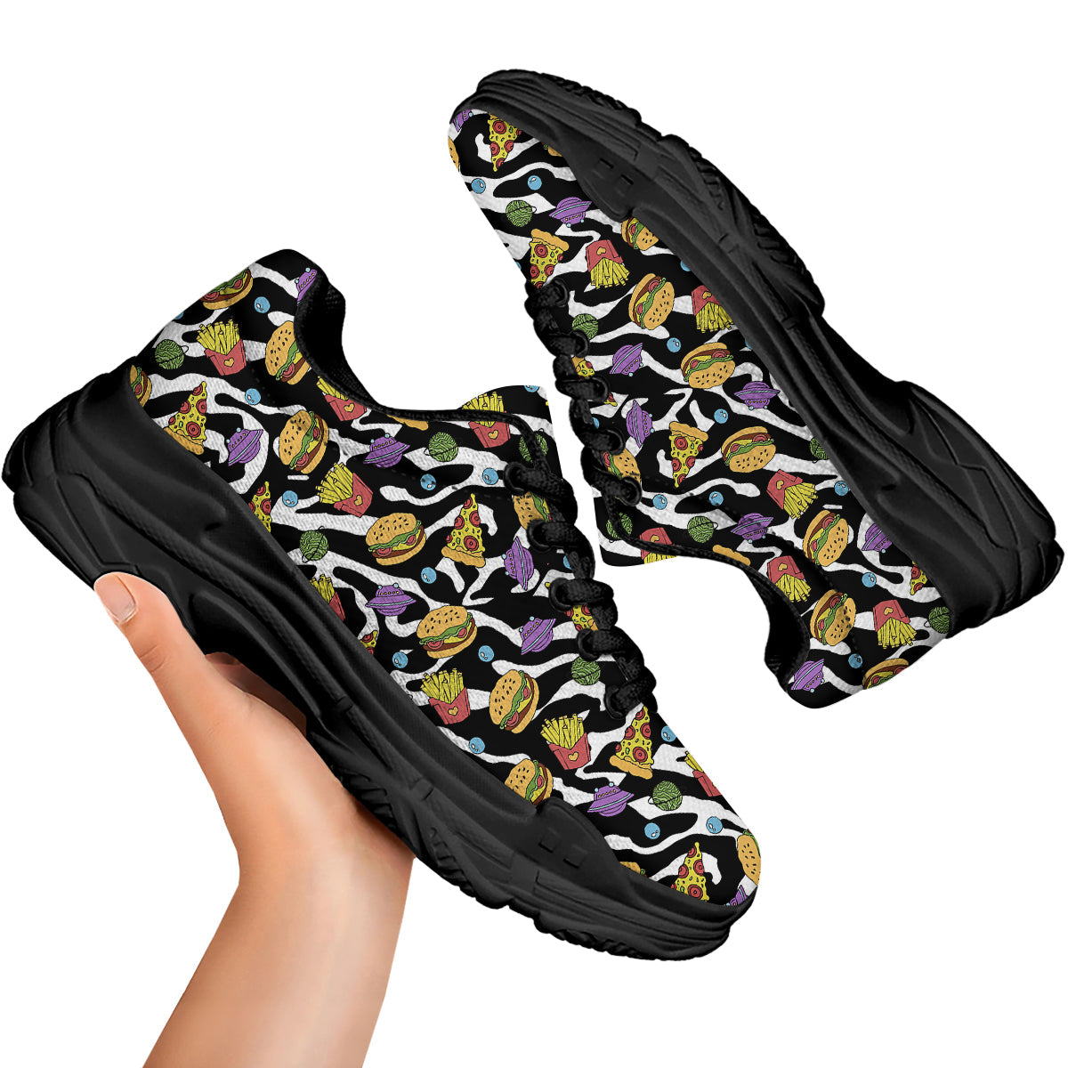 Fastfood Cute Zebra Print Pattern Black Chunky Shoes-grizzshop
