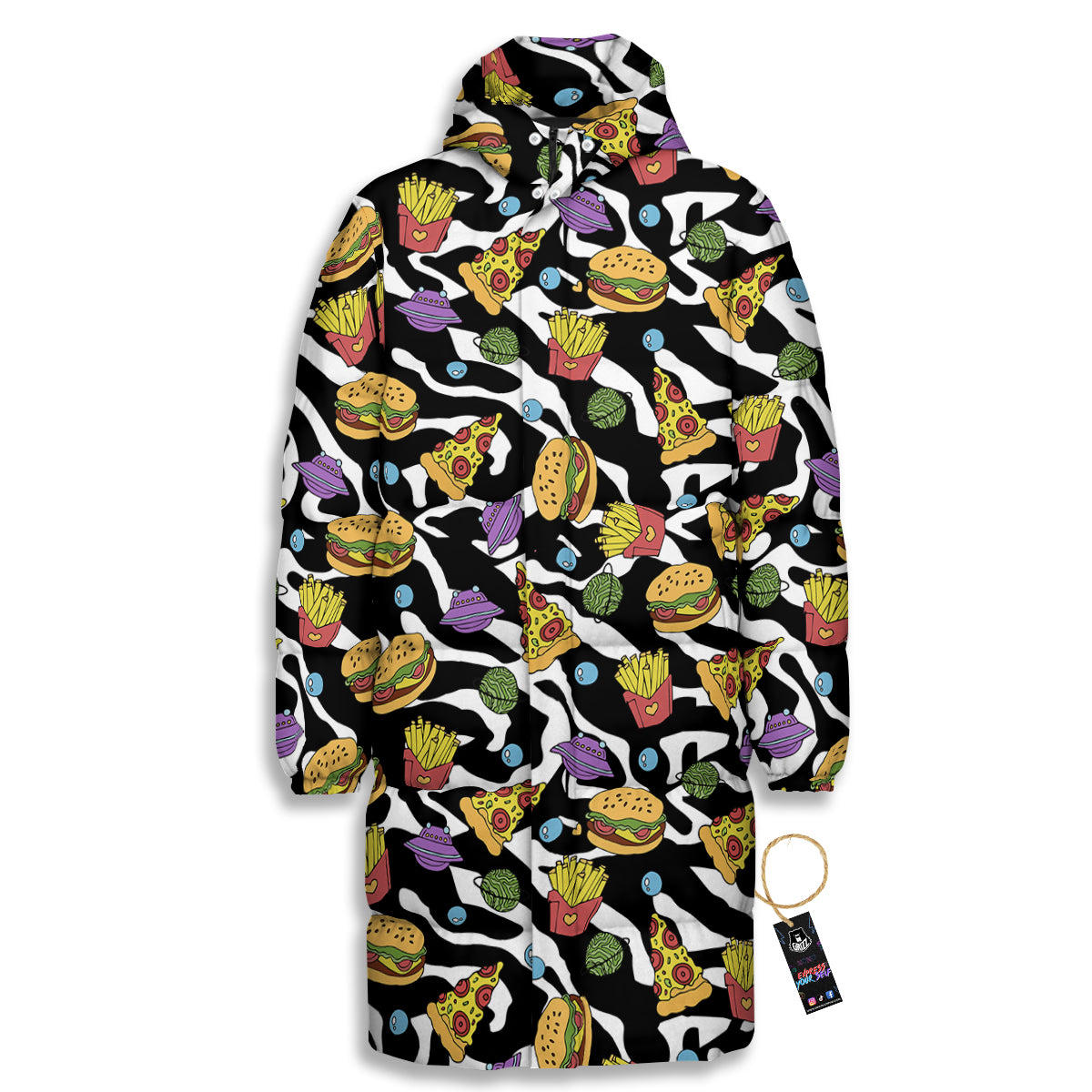Fastfood Cute Zebra Print Pattern Long Down Jacket-grizzshop