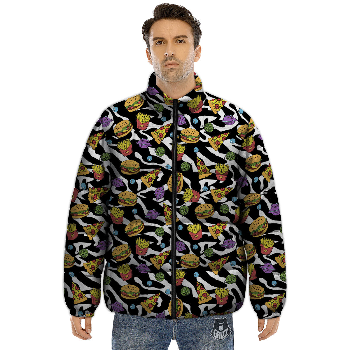 Fastfood Cute Zebra Print Pattern Puffer Jacket-grizzshop