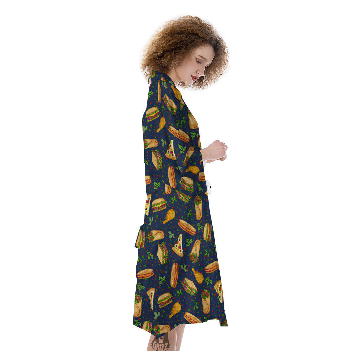 Fastfood Navy Doodle Print Pattern Kimono-grizzshop
