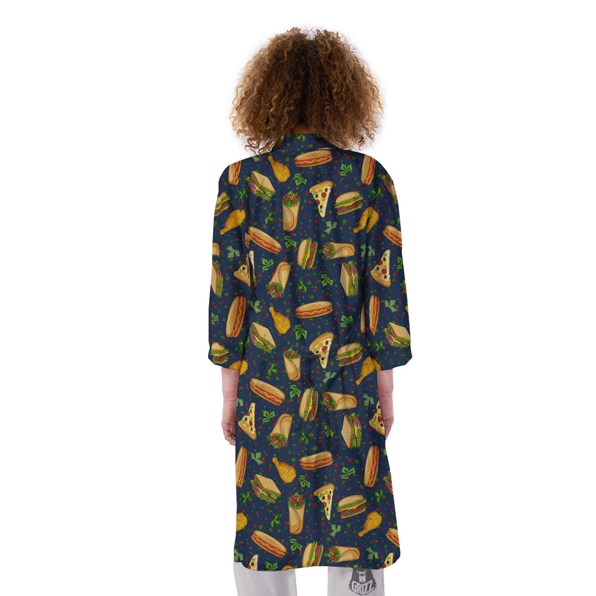 Fastfood Navy Doodle Print Pattern Kimono-grizzshop