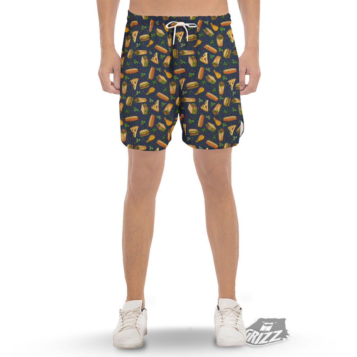 Fastfood Navy Doodle Print Pattern Muay Thai Boxing Shorts