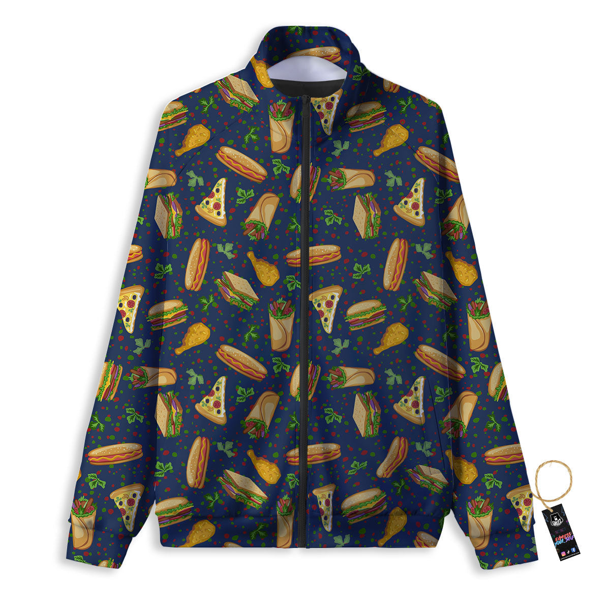 Fastfood Navy Doodle Print Pattern Track Jacket-grizzshop