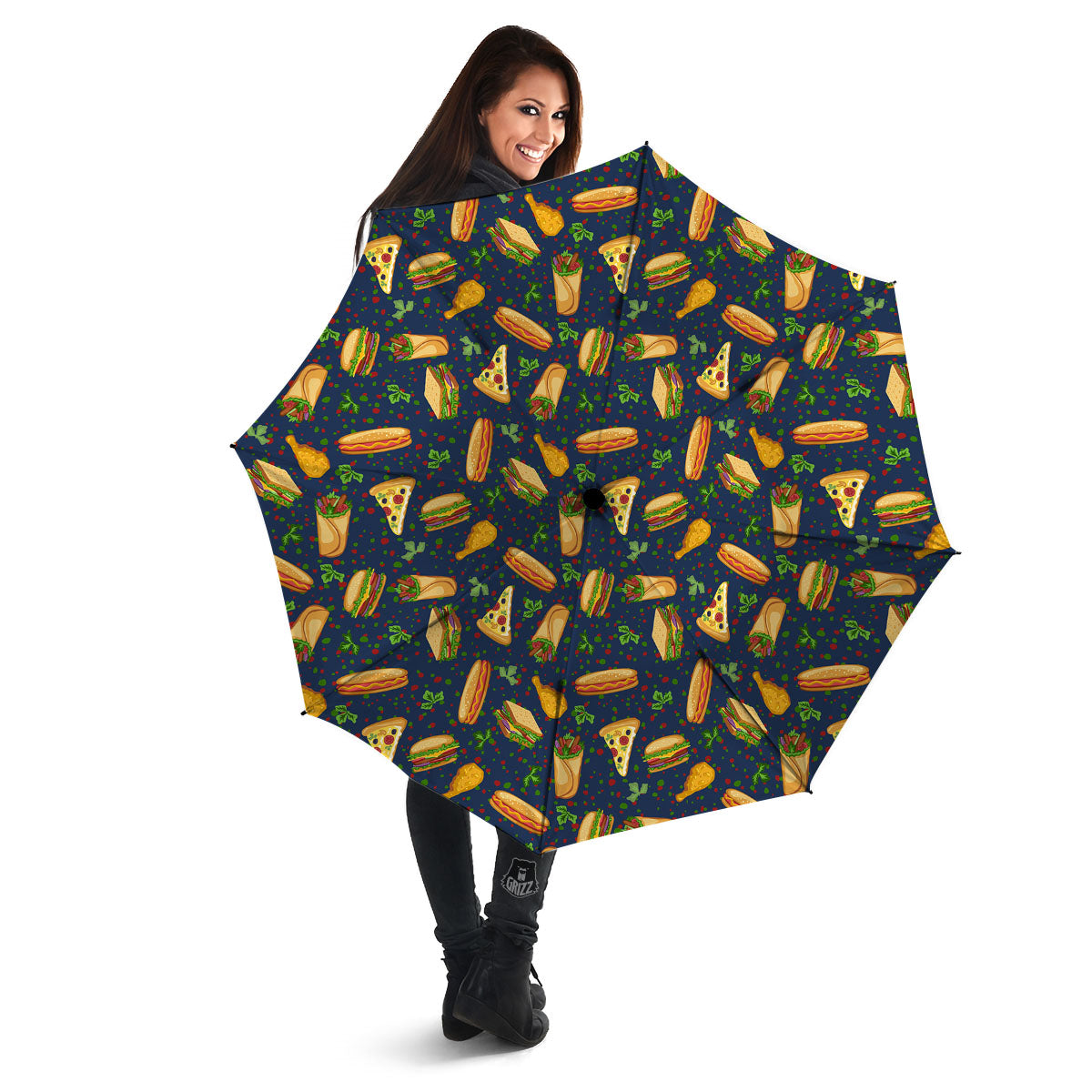 Fastfood Navy Doodle Print Pattern Umbrella-grizzshop