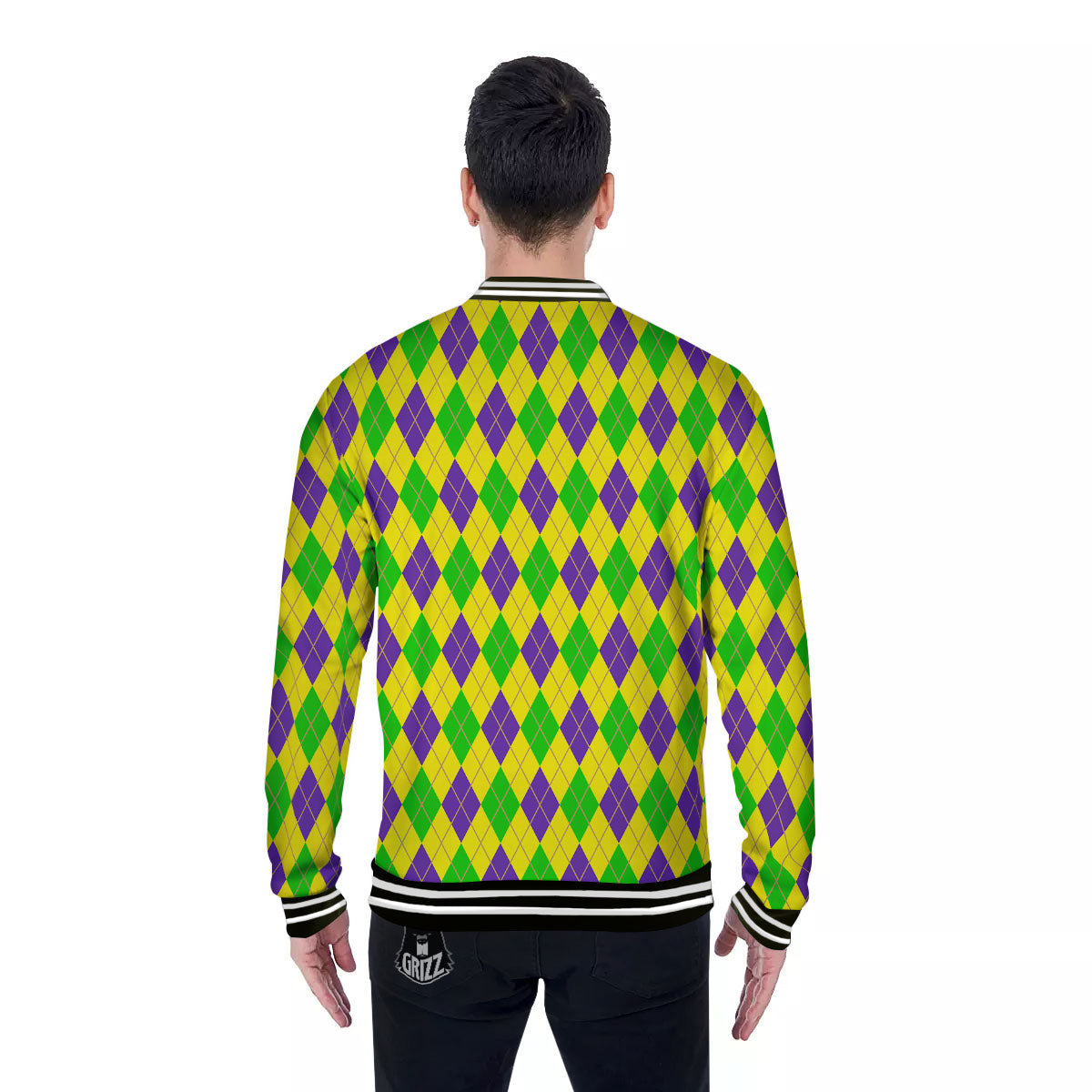 Fat Tuesday Argyle Mardi Gras Print Baseball Jacket-grizzshop