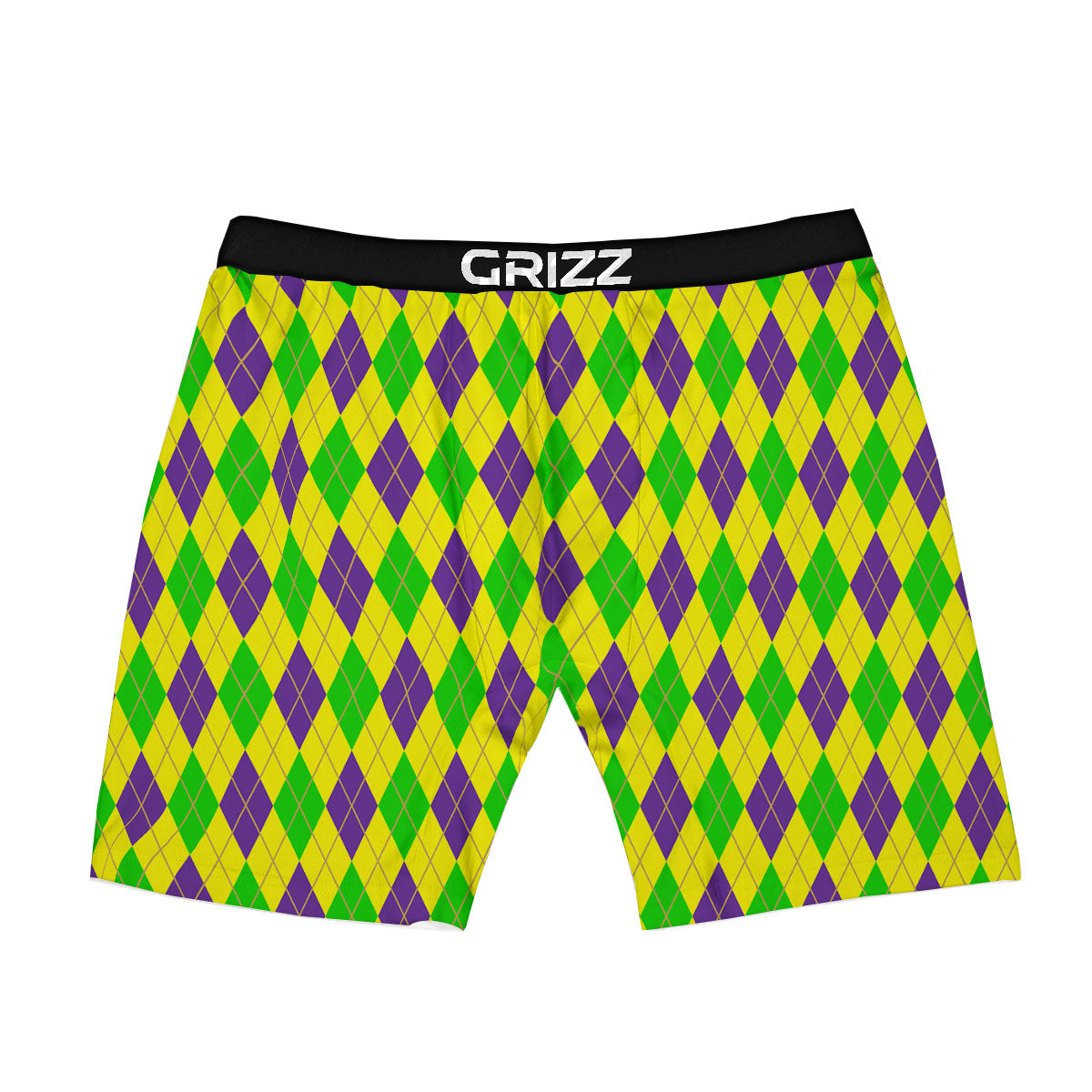 Fat Tuesday Argyle Mardi Gras Print Boxer Briefs-grizzshop