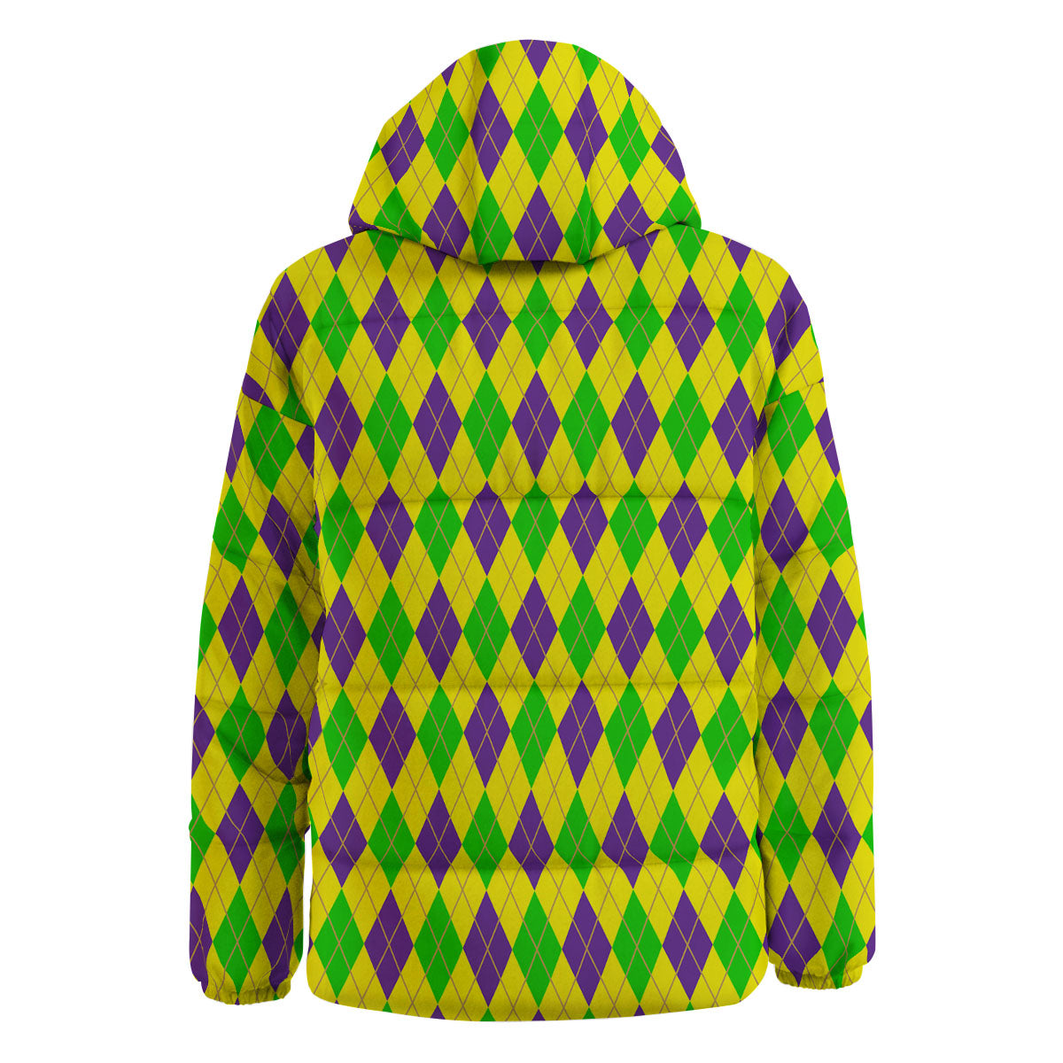 Fat Tuesday Argyle Mardi Gras Print Down Jacket-grizzshop
