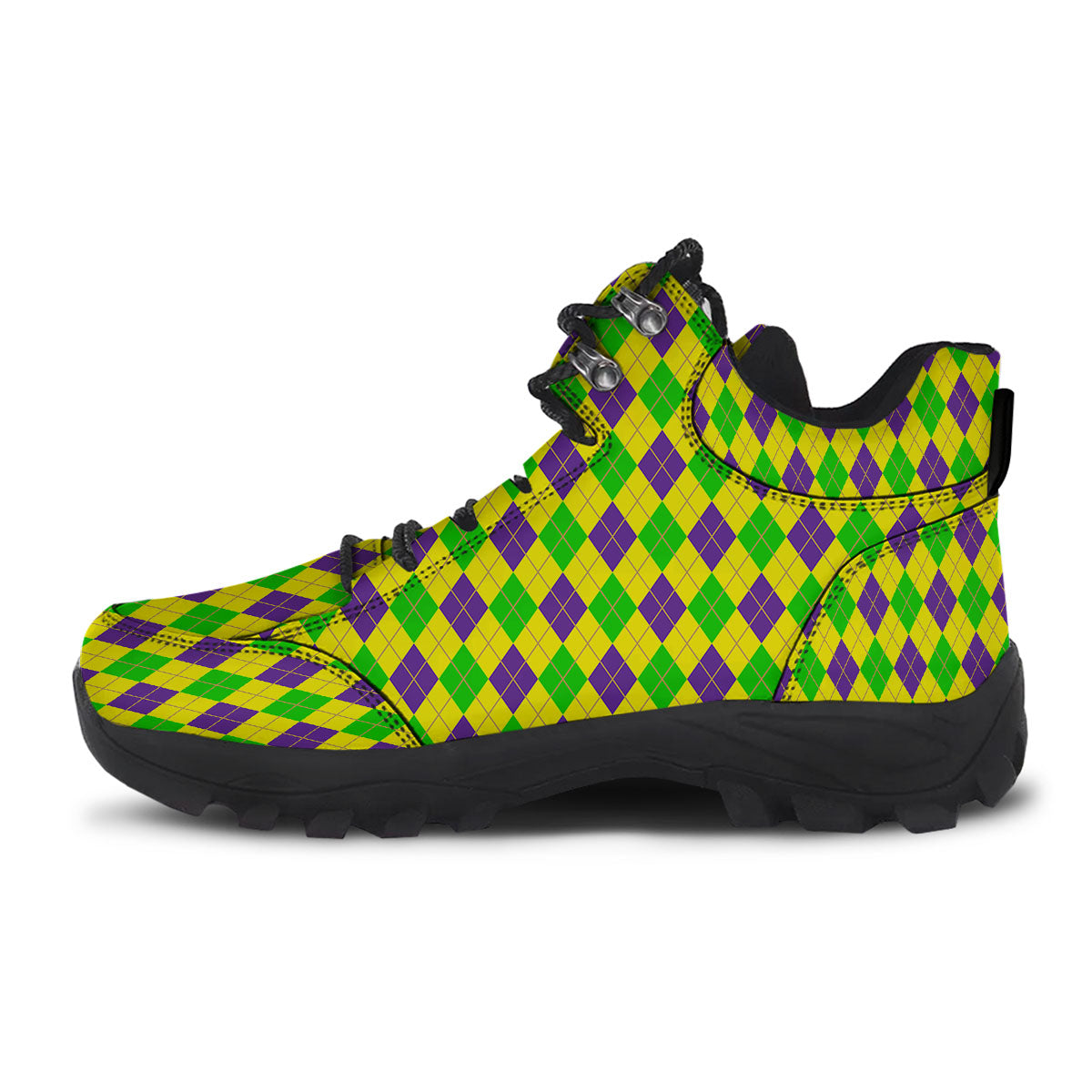 Fat Tuesday Argyle Mardi Gras Print Hiking Shoes-grizzshop