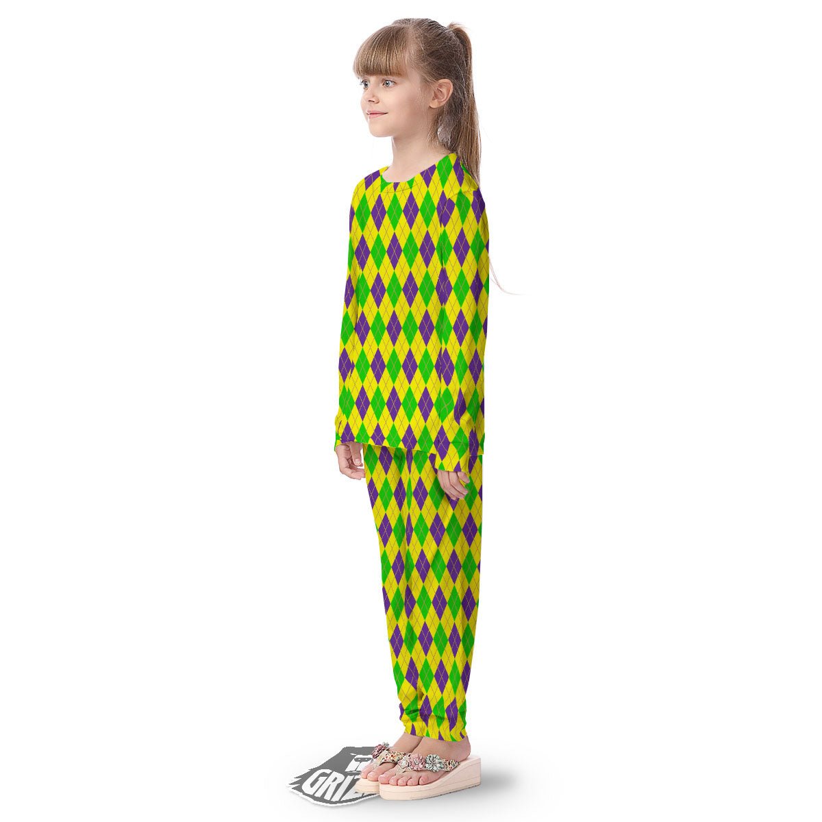Fat Tuesday Argyle Mardi Gras Print Kid's Pajamas-grizzshop