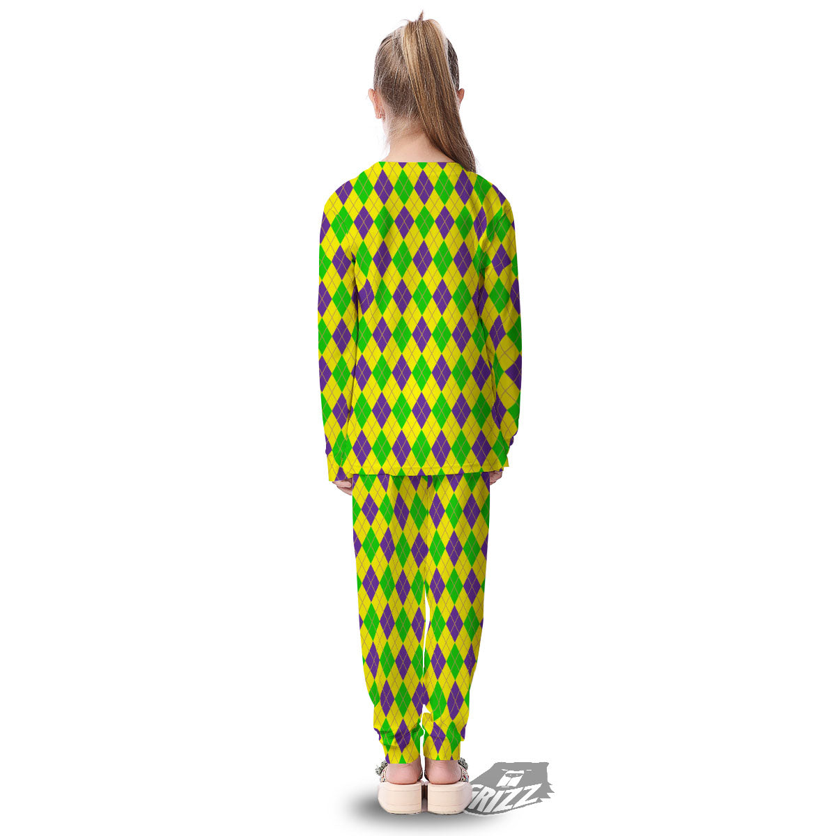 Fat Tuesday Argyle Mardi Gras Print Kid's Pajamas-grizzshop