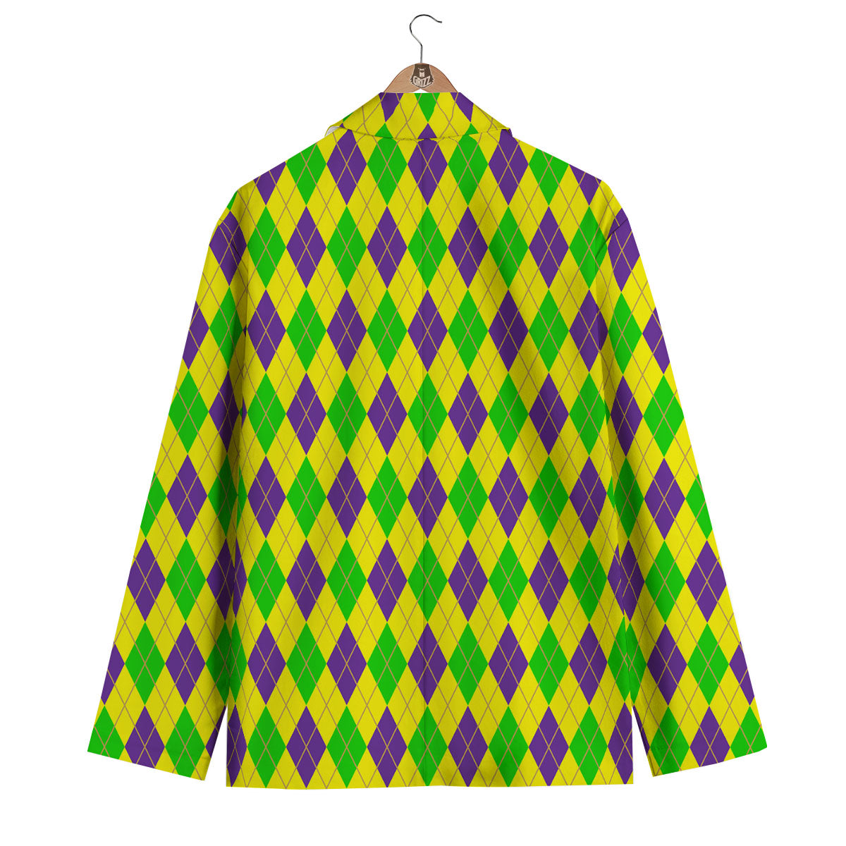 Fat Tuesday Argyle Mardi Gras Print Men's Blazer-grizzshop