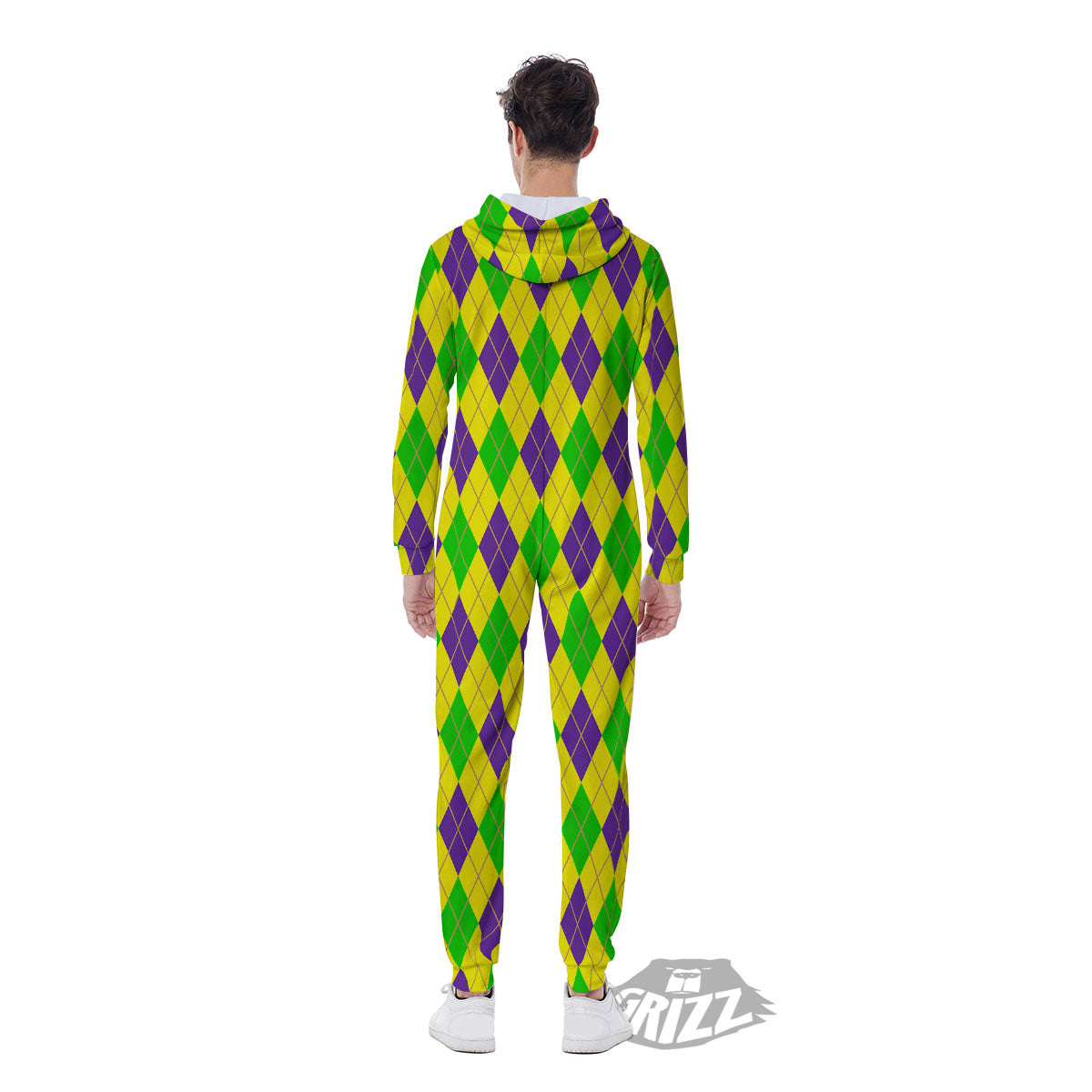 Fat Tuesday Argyle Mardi Gras Print Men's Jumpsuit-grizzshop