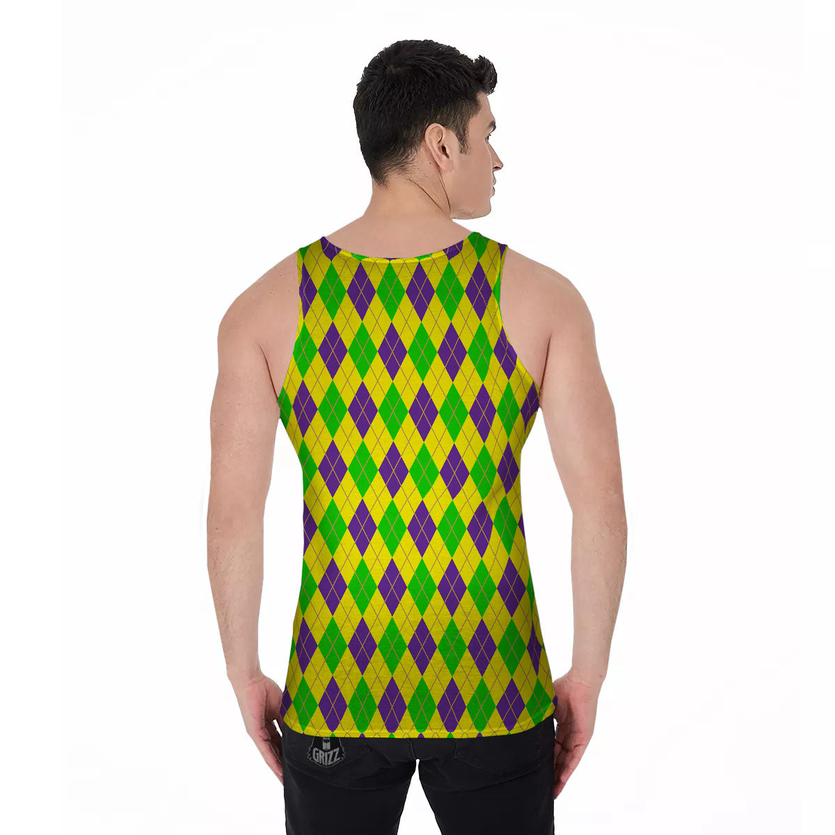 Fat Tuesday Argyle Mardi Gras Print Men's Tank Top-grizzshop