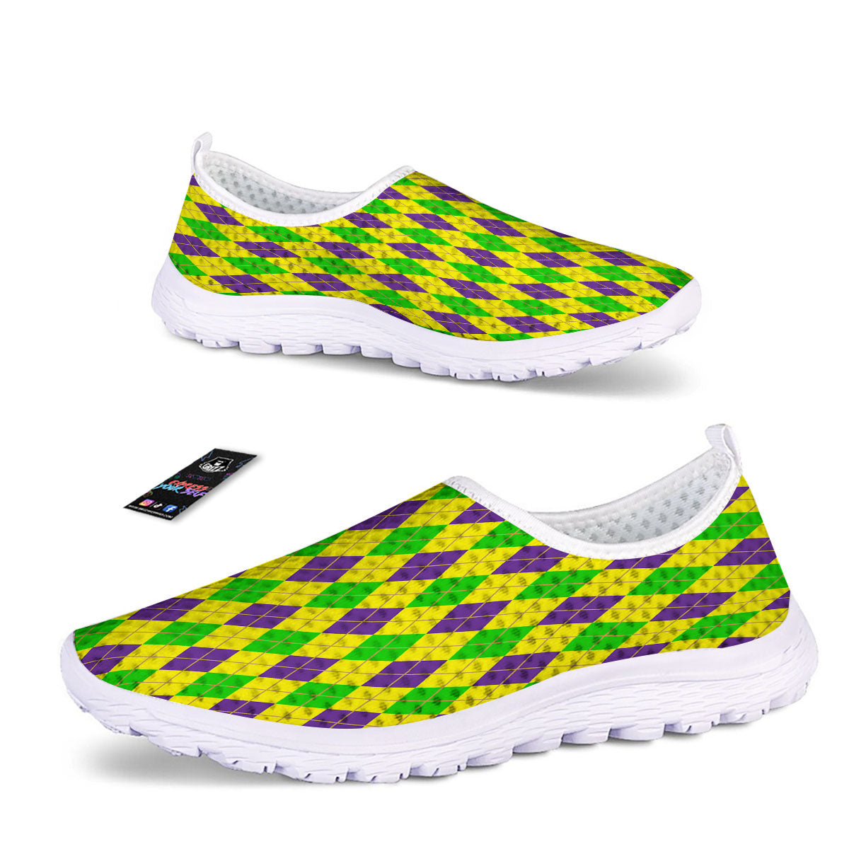 Fat Tuesday Argyle Mardi Gras Print Nurse Shoes-grizzshop