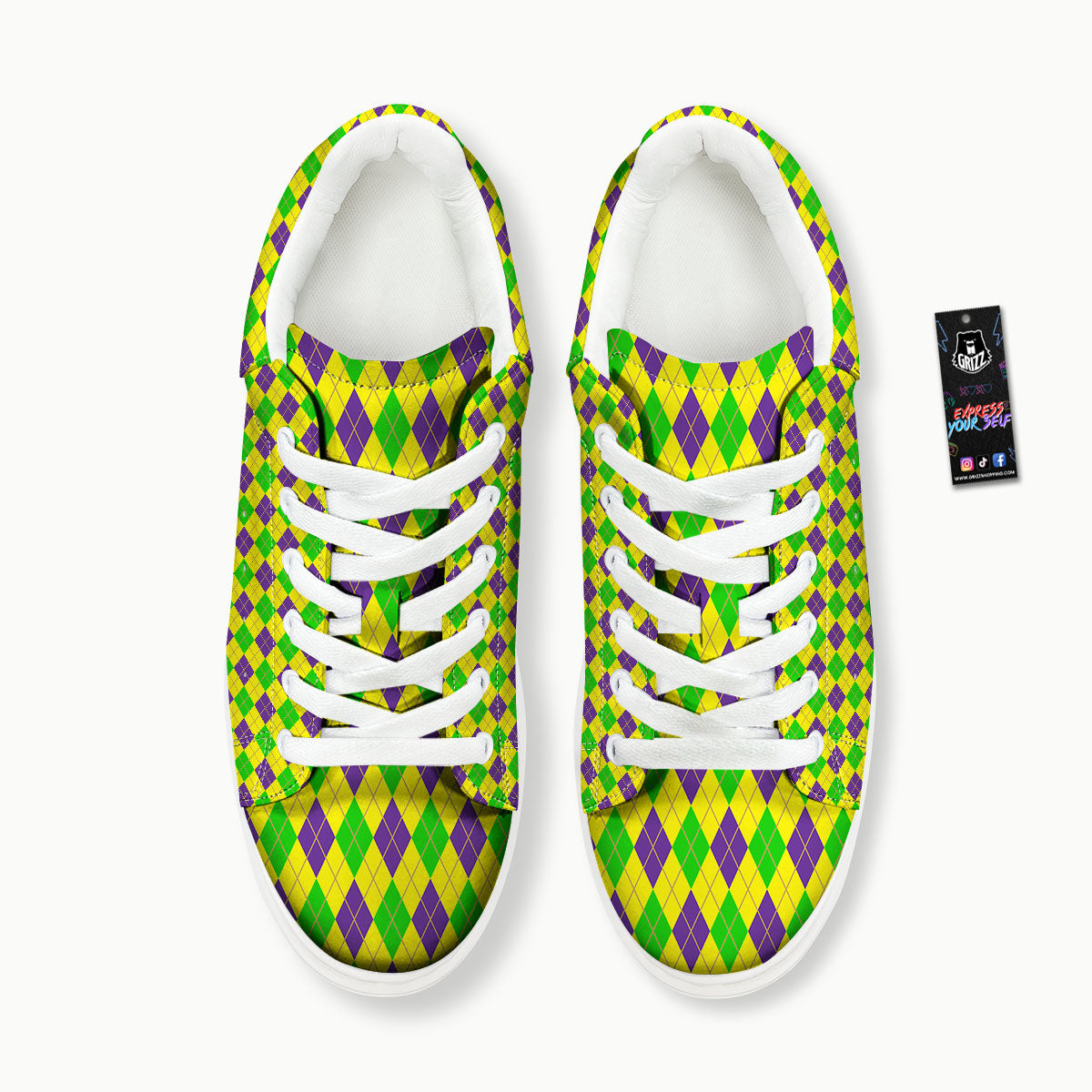 Fat Tuesday Argyle Mardi Gras Print Platform Shoes-grizzshop