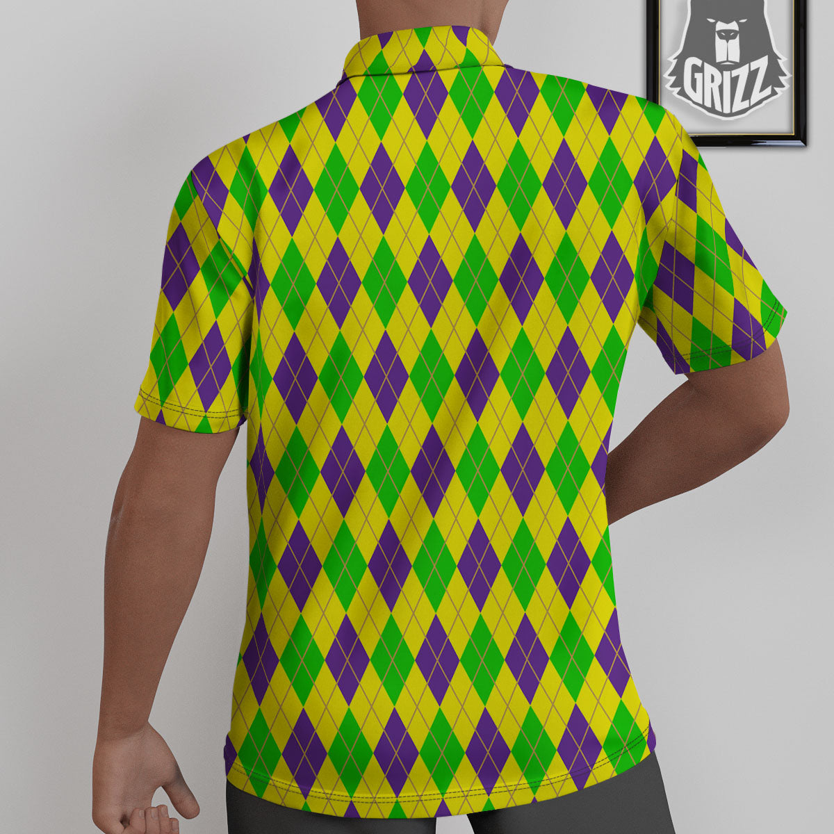 Fat Tuesday Argyle Mardi Gras Print Untucked Shirts-grizzshop