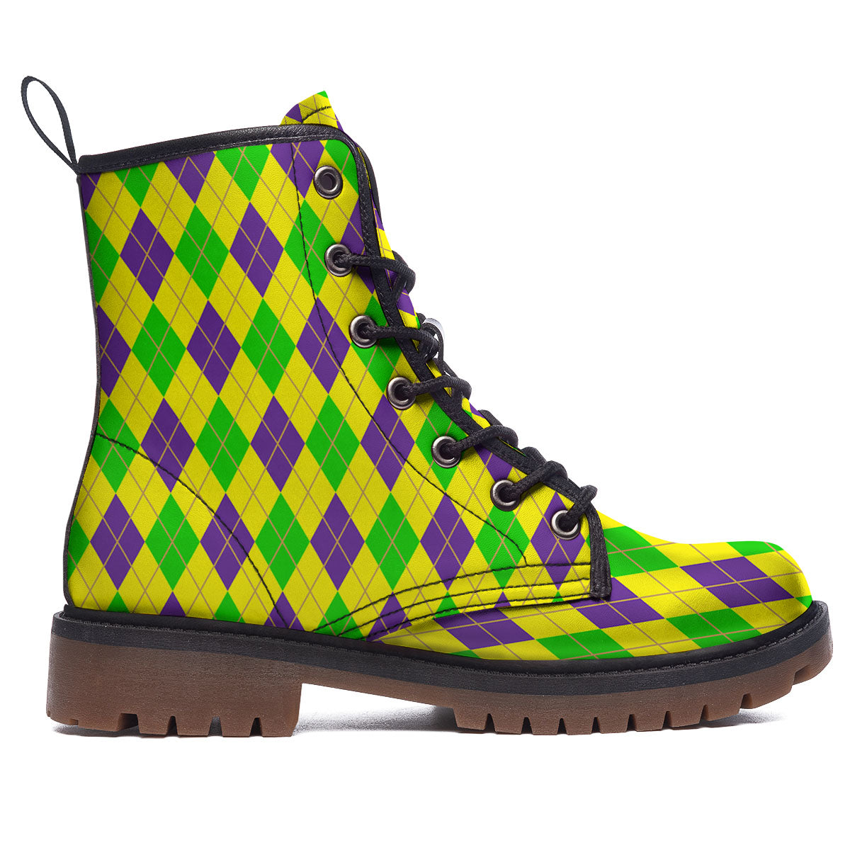 Fat Tuesday Argyle Mardi Gras Print Work Boots-grizzshop