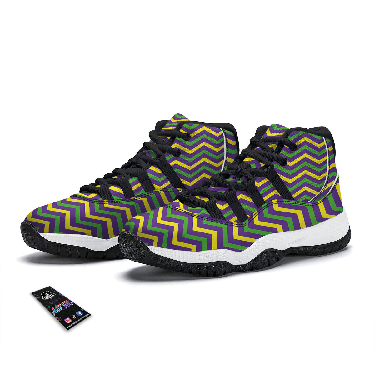 Fat Tuesday Chevron Mardi Gras Print Black Bball Shoes-grizzshop