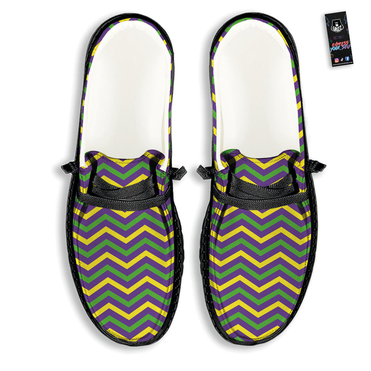 Fat Tuesday Chevron Mardi Gras Print Black Loafers-grizzshop