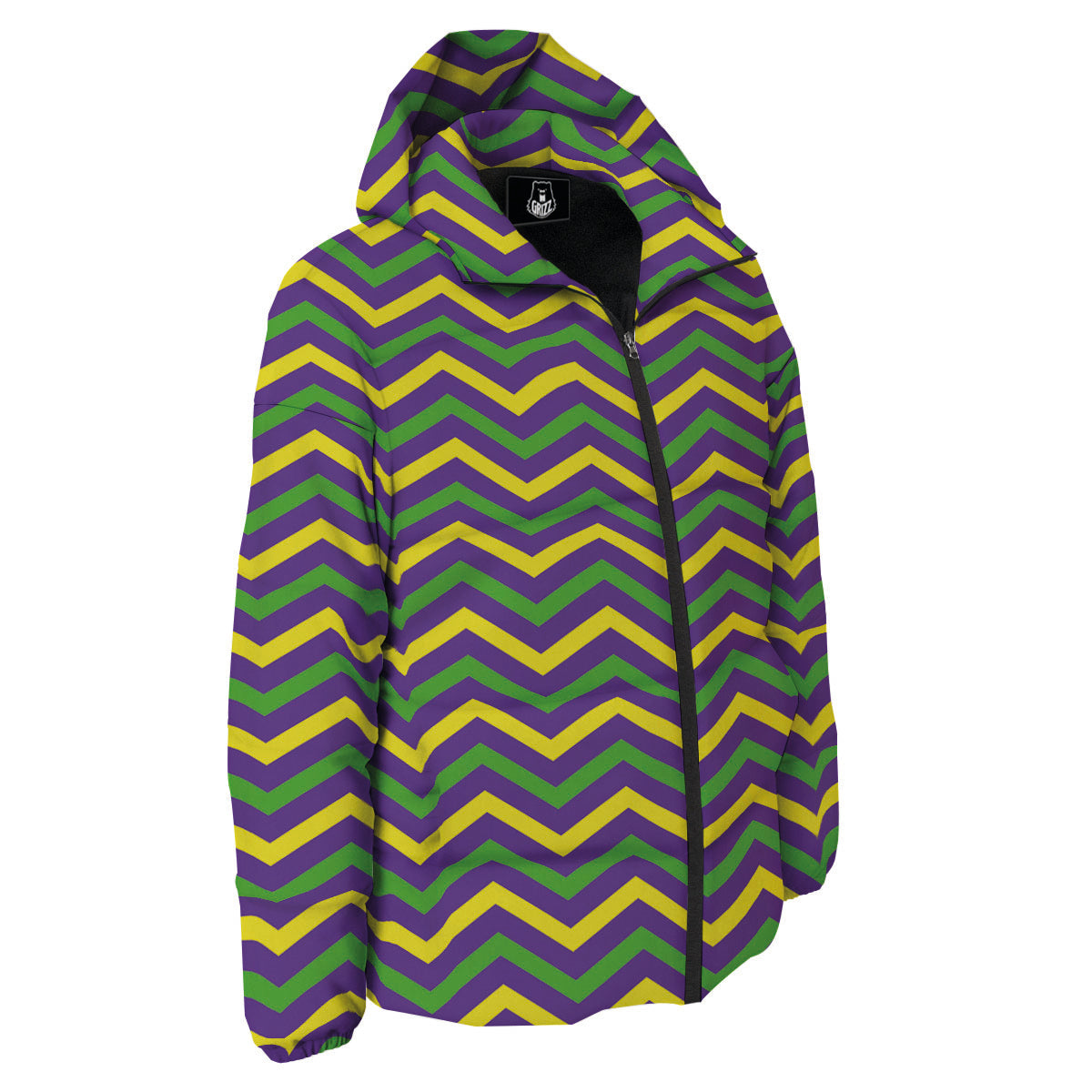 Fat Tuesday Chevron Mardi Gras Print Down Jacket-grizzshop