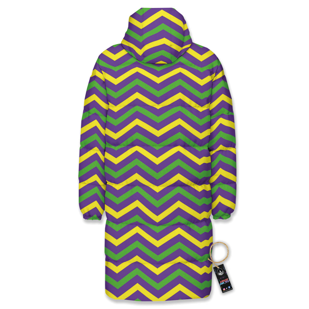 Fat Tuesday Chevron Mardi Gras Print Long Down Jacket-grizzshop