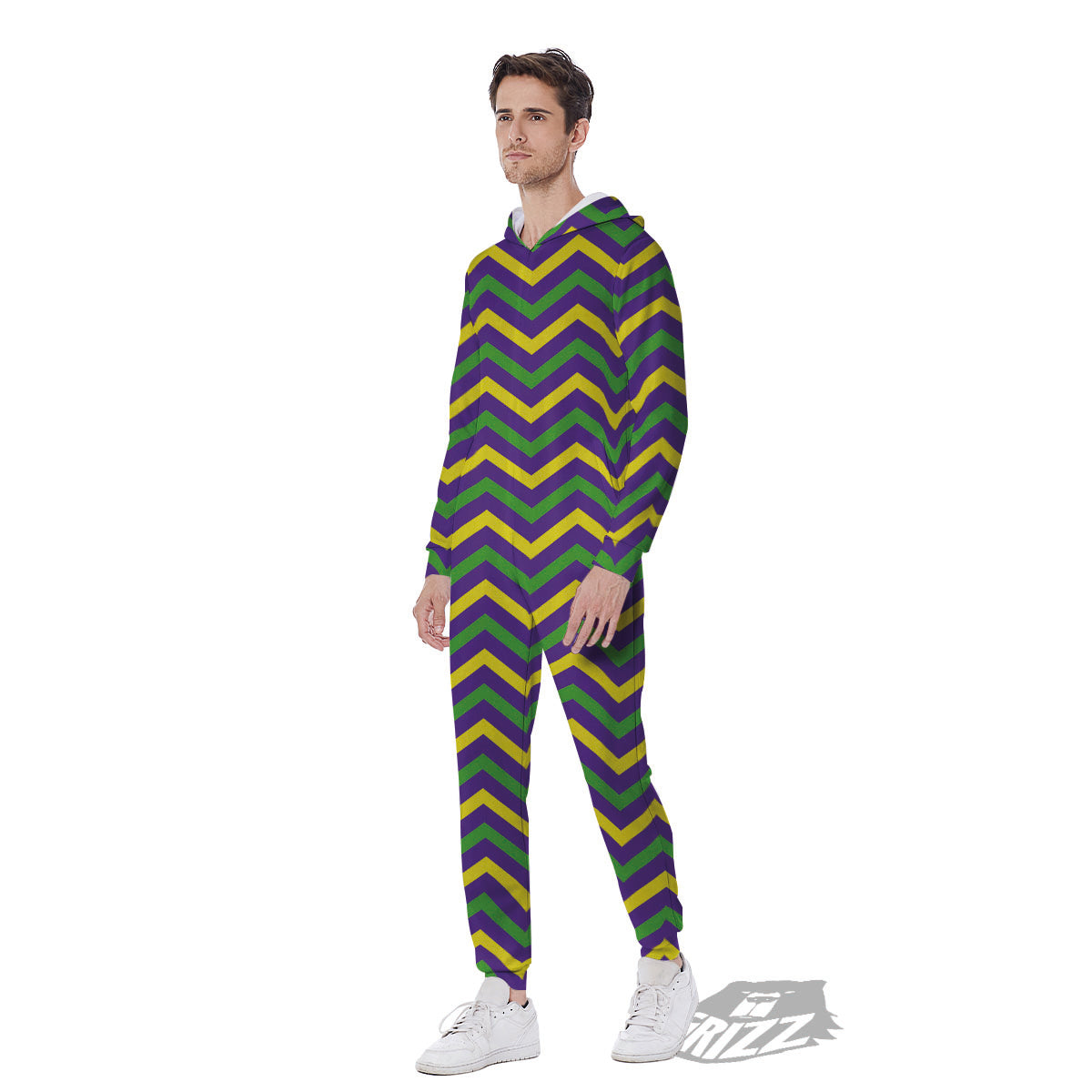 Fat Tuesday Chevron Mardi Gras Print Men's Jumpsuit-grizzshop
