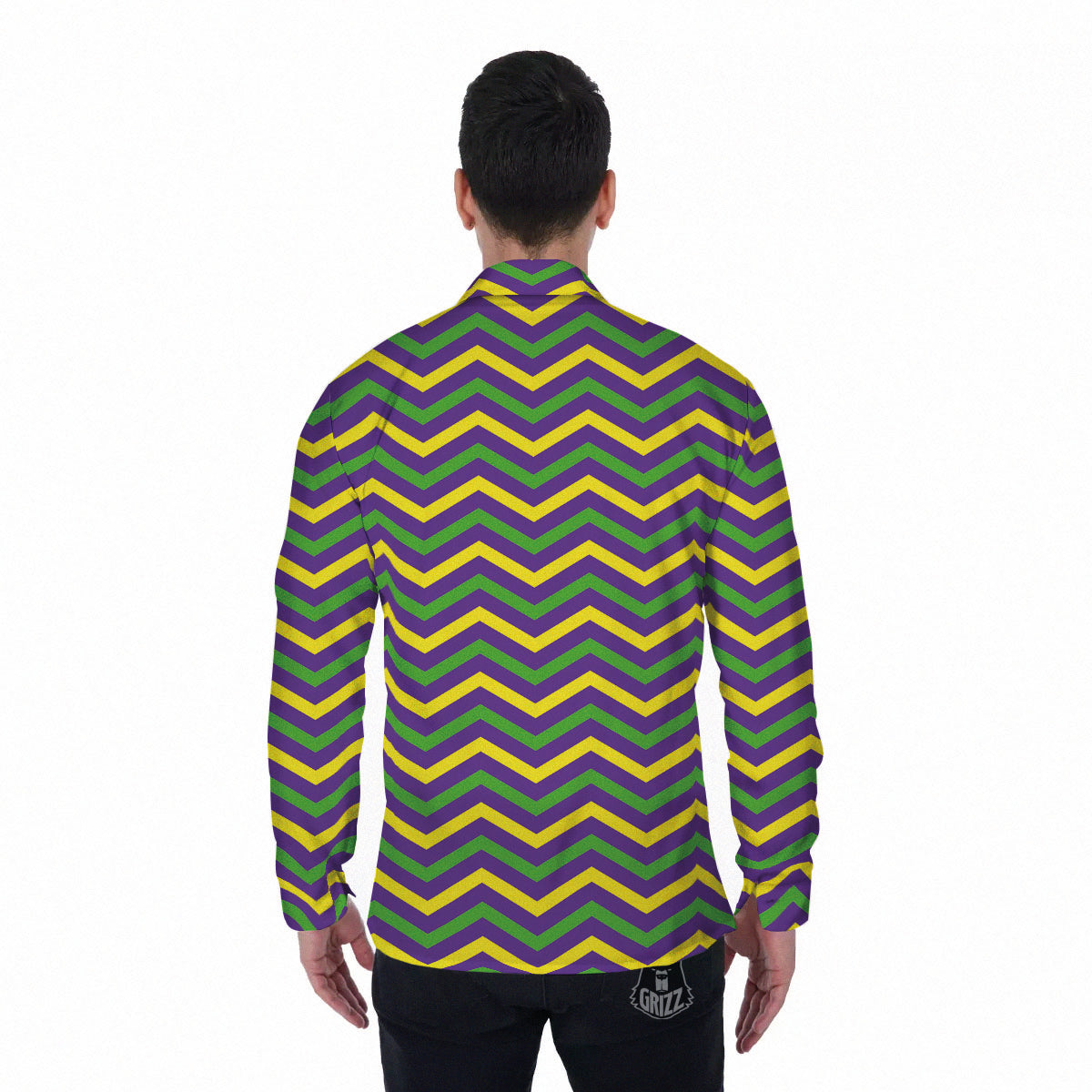 Fat Tuesday Chevron Mardi Gras Print Men's Long Sleeve Shirts-grizzshop