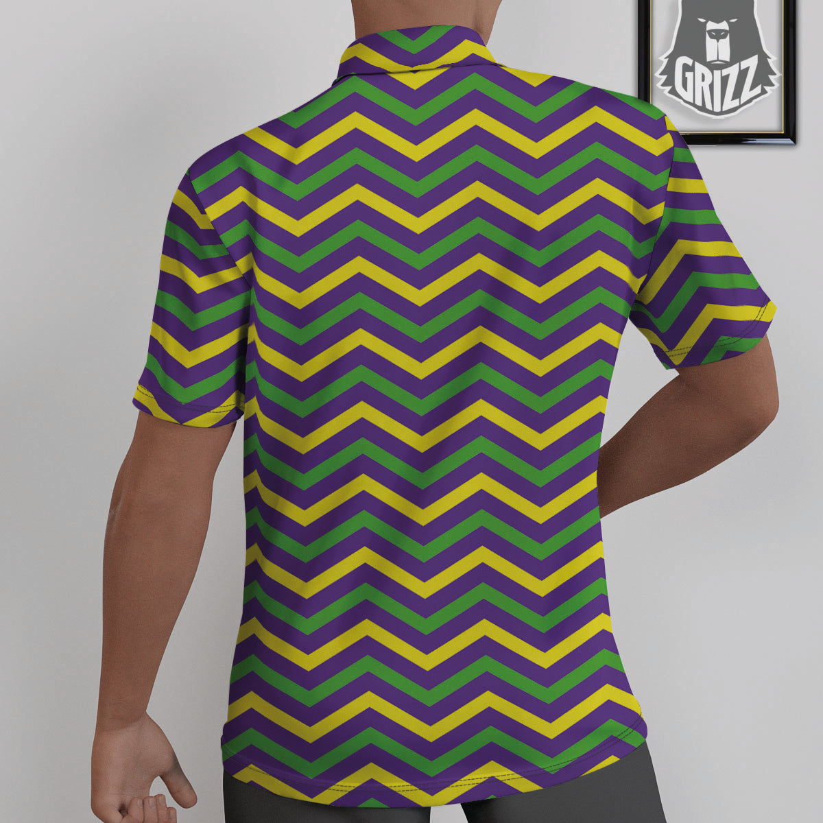 Fat Tuesday Chevron Mardi Gras Print Untucked Shirts-grizzshop
