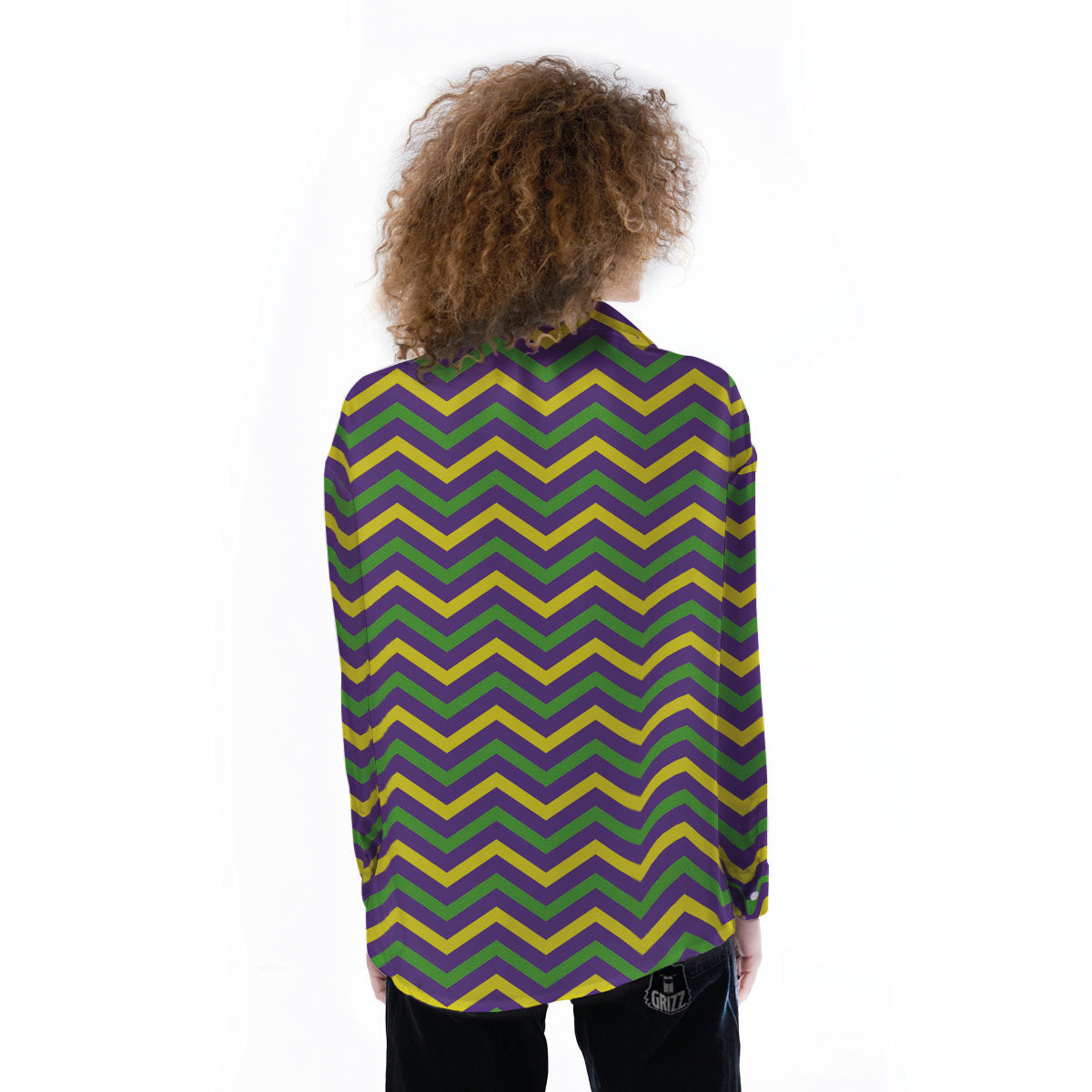 Fat Tuesday Chevron Mardi Gras Print Women's Long Sleeve Shirts-grizzshop